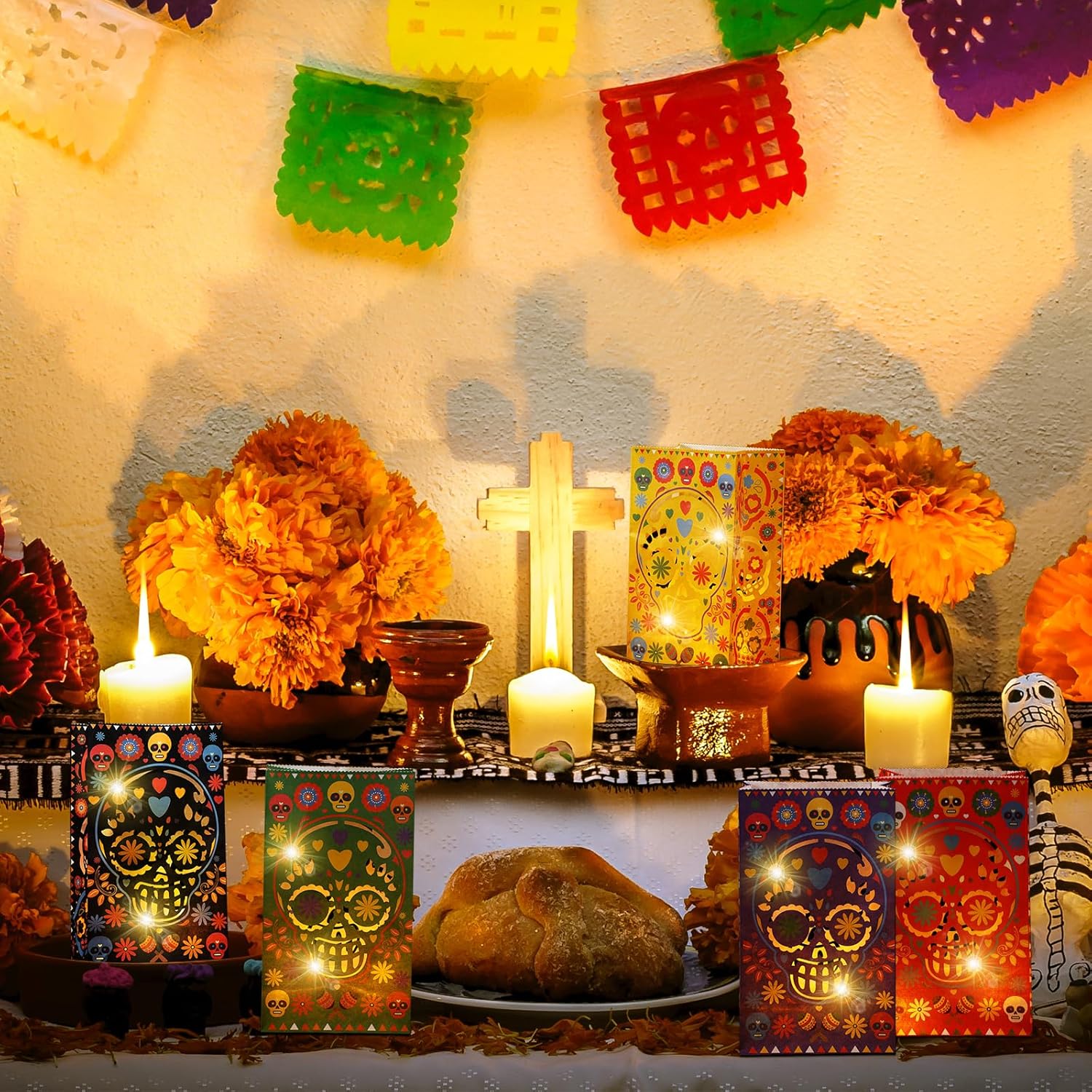 Ireer 30 Piece Halloween Day of the Dead Luminary Bags