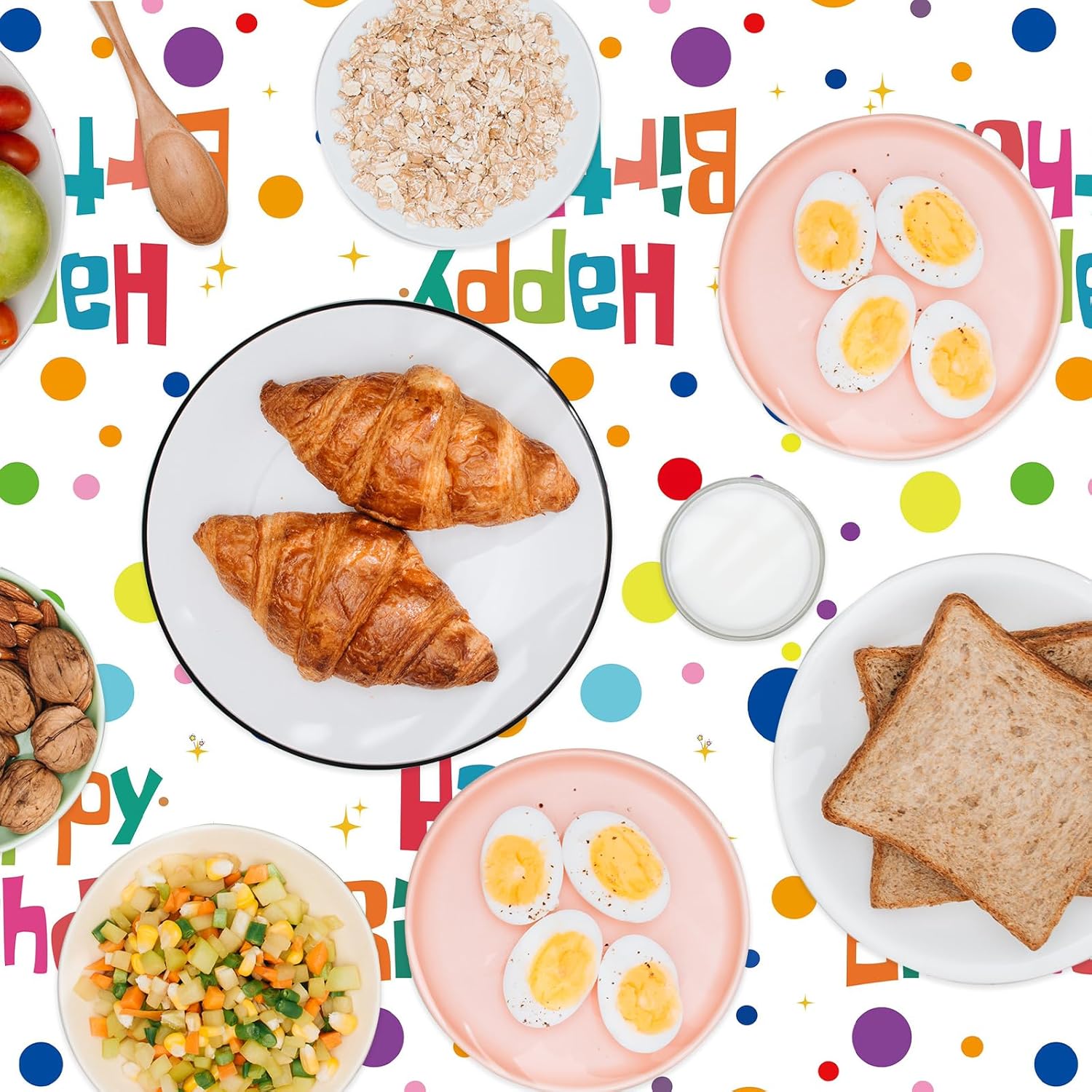 2PCS Happy Birthday Tablecloth Set 54X108inch Waterproof Plastic Table Covers with Colorful Polka Dots for Kids Parties