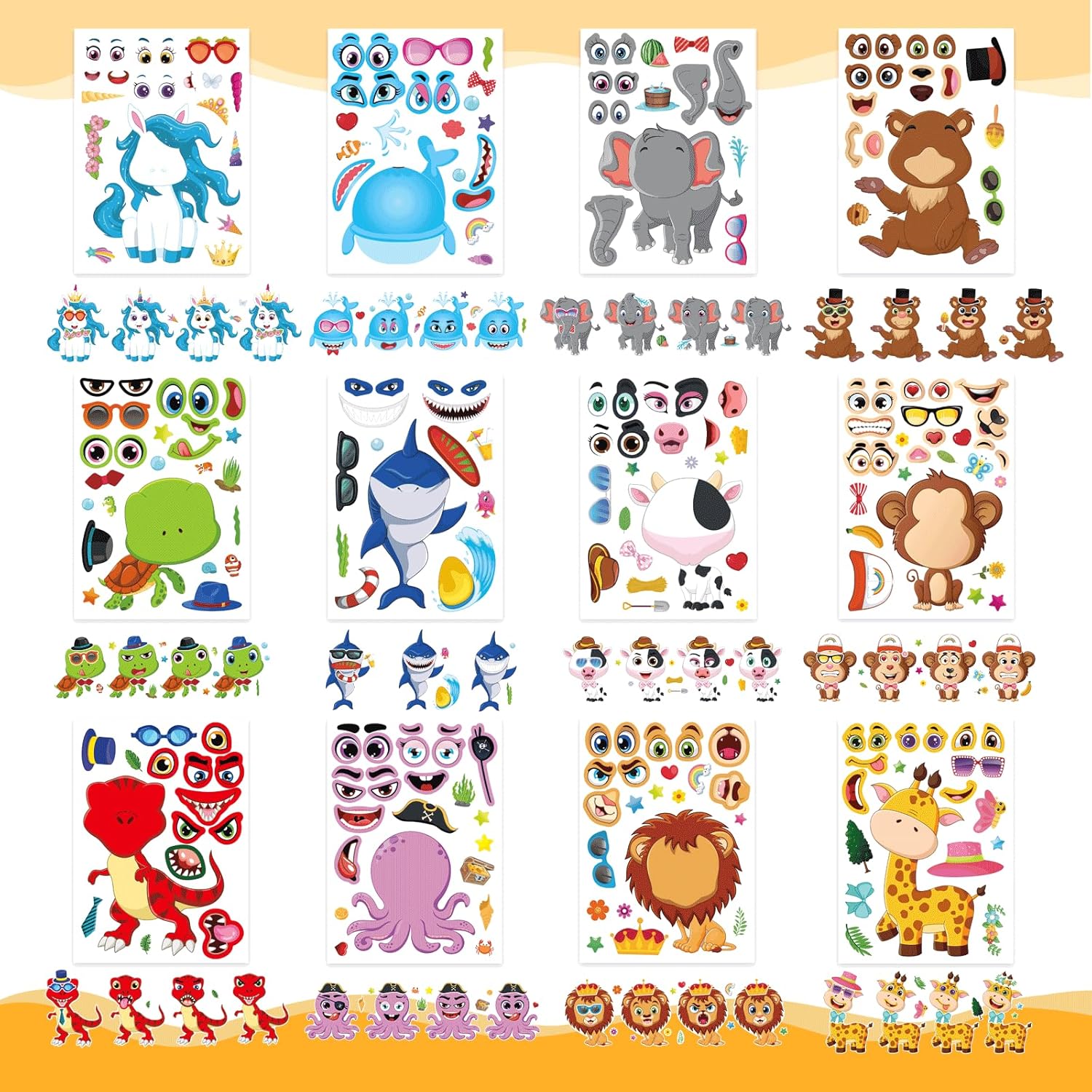 DUJAA 48 Sheets Animal Face Stickers for Kids