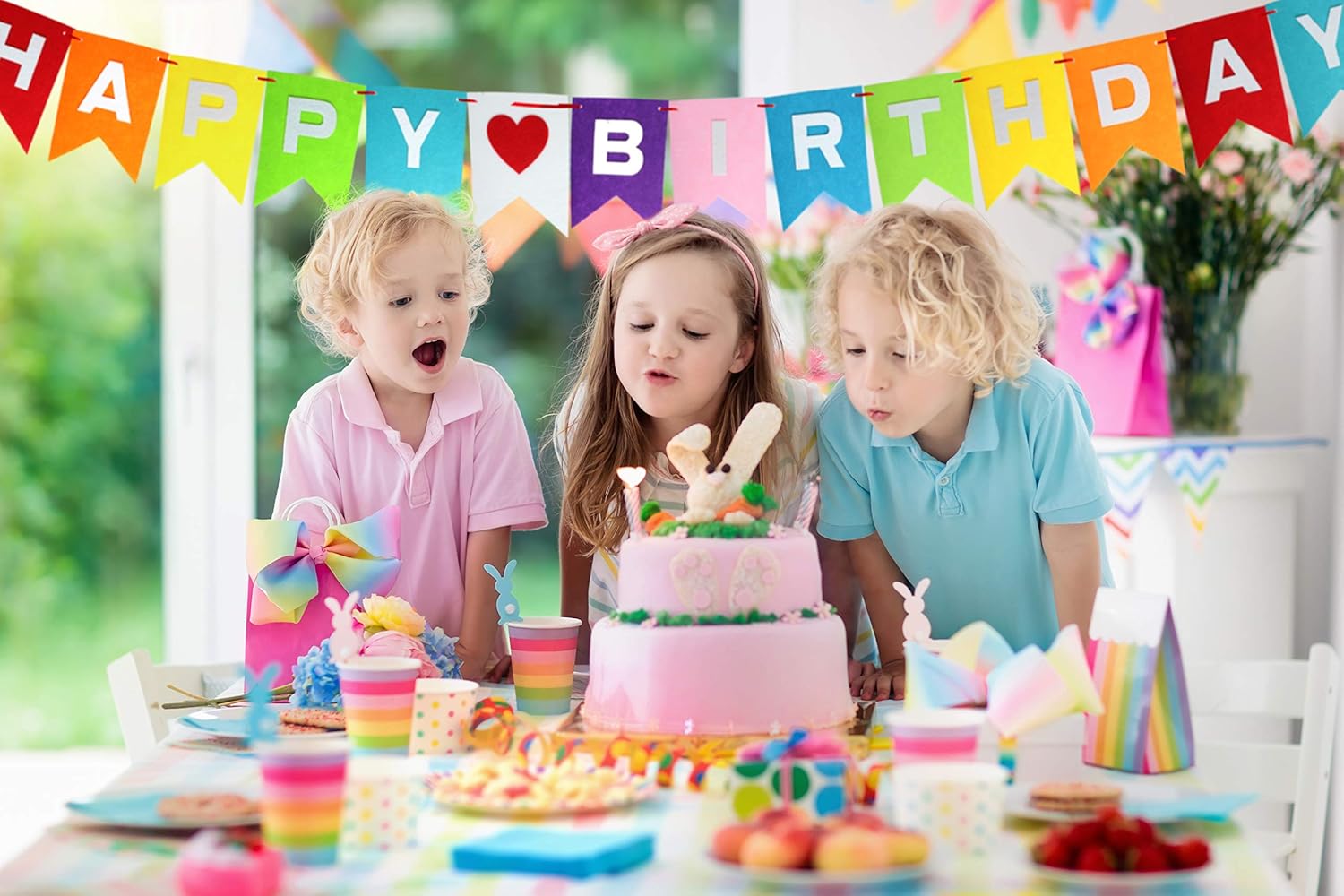 Felt Rainbow Birthday Banner Decor for Kids Party