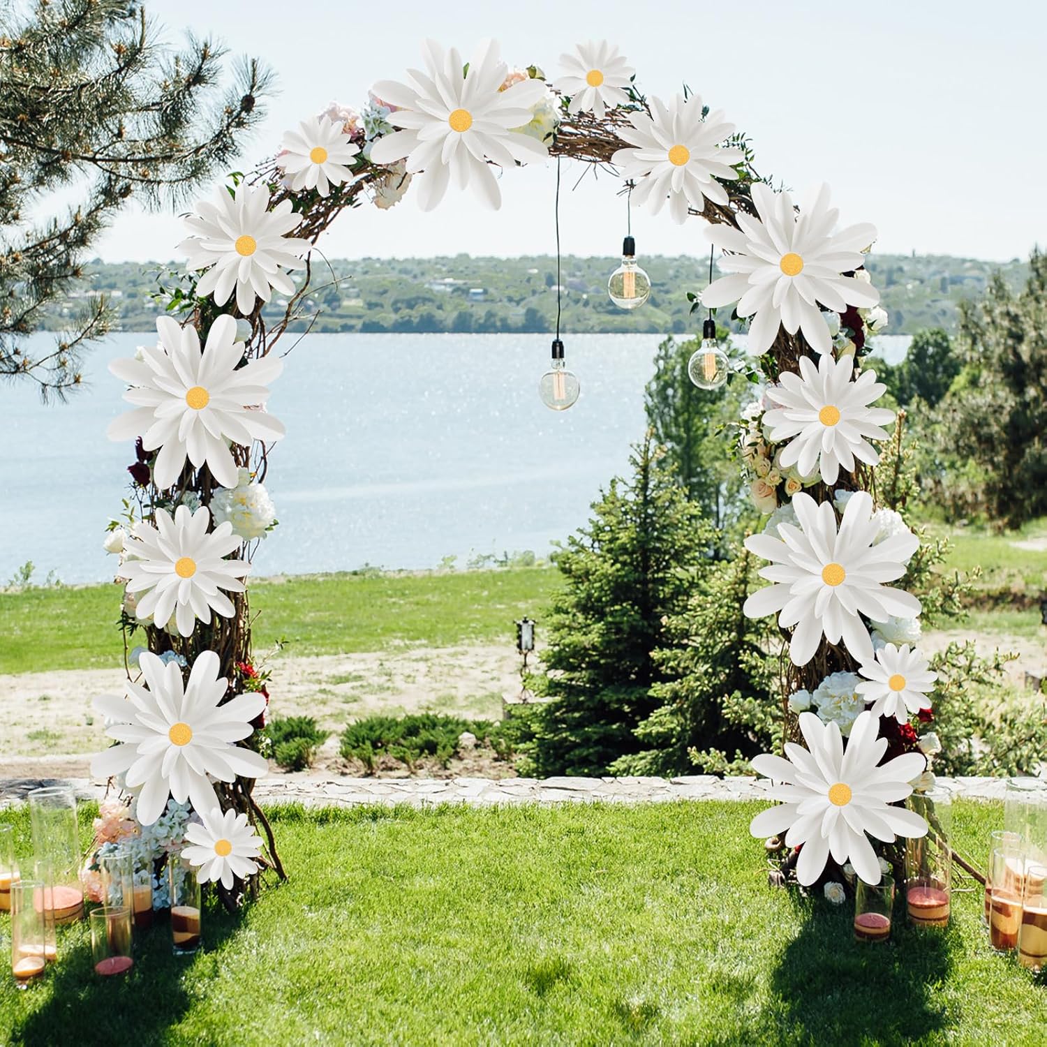 MotiMind 18 Pcs 3D Paper Flowers for Bulletin Board Decorations White Color