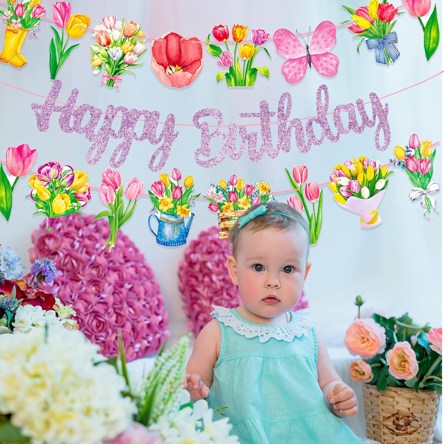 Tulip Birthday Banners 3Pcs Spring Floral Decorations
