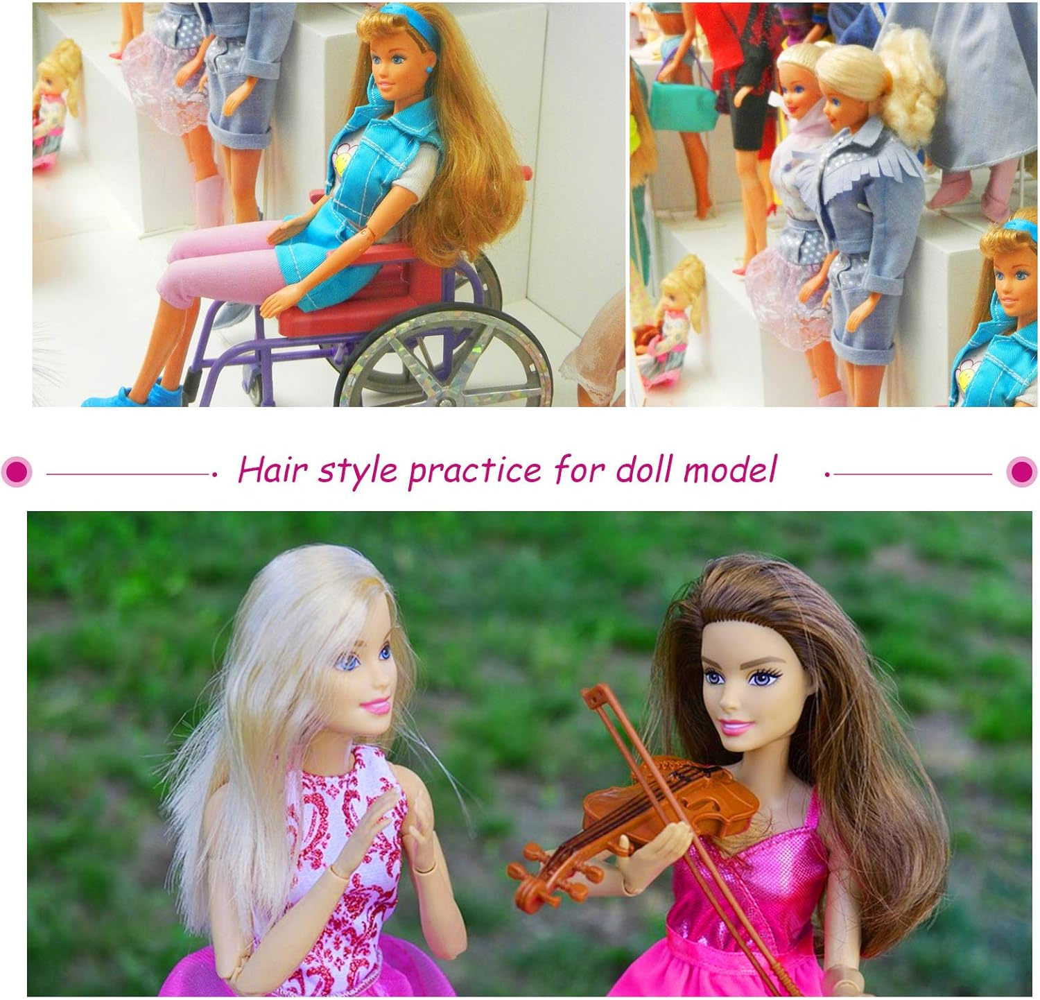 Patelai 4 Piece Plastic Pink Doll Hair Brush Set
