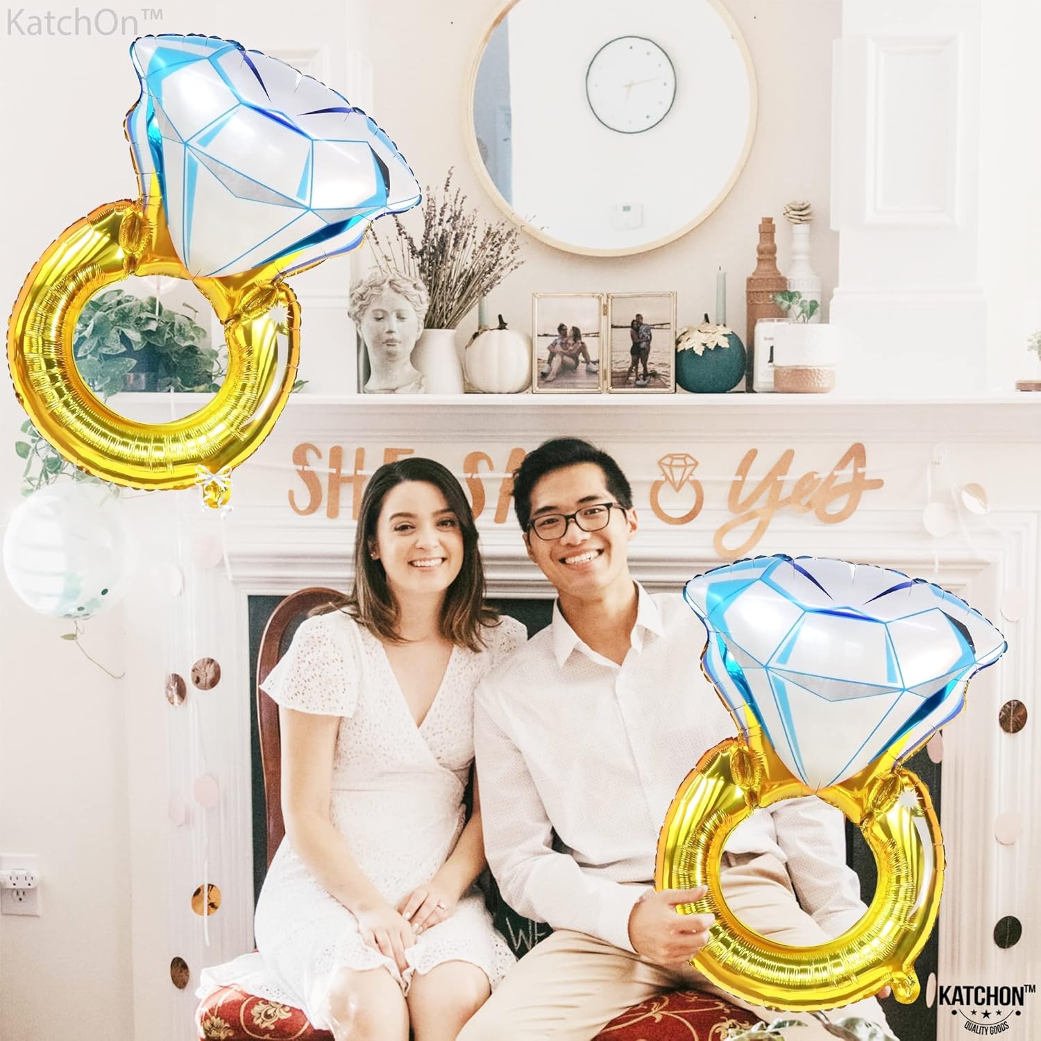 KatchOn 2 Pack 30 Inch Diamond Ring Balloons for Engagement Wedding Bachelorette Parties