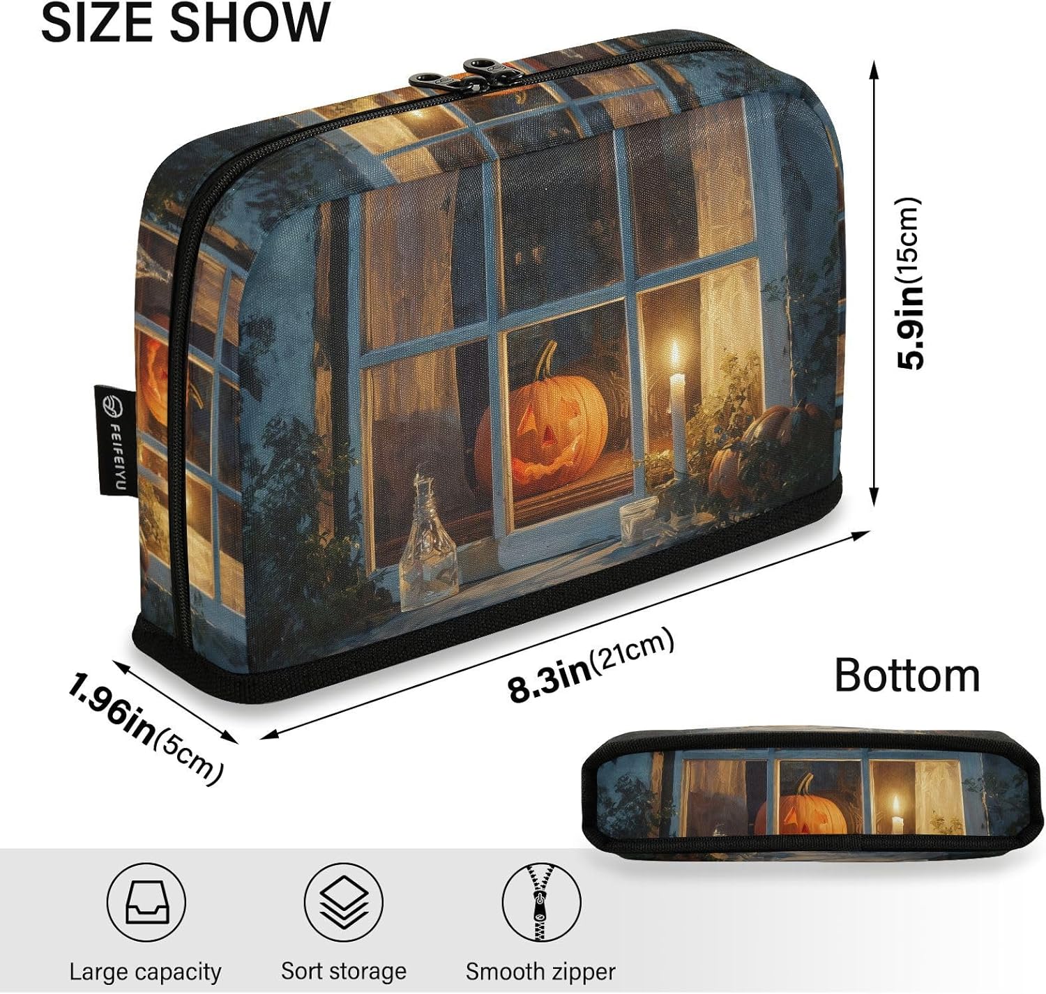Halloween Pumpkin Pencil Case with Zipper and Compartments