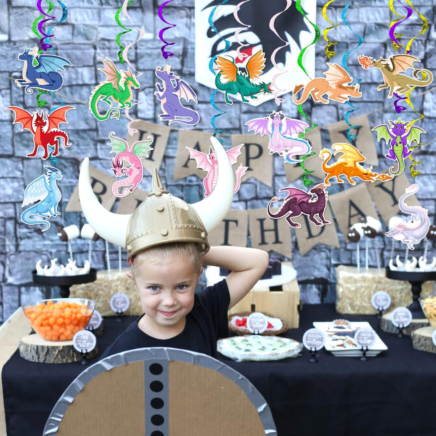 Dragon Hanging Swirls Decorations 30 Pack Magical Party Supplies Ceiling Decorations for Kids Boys Childrens Party Decor