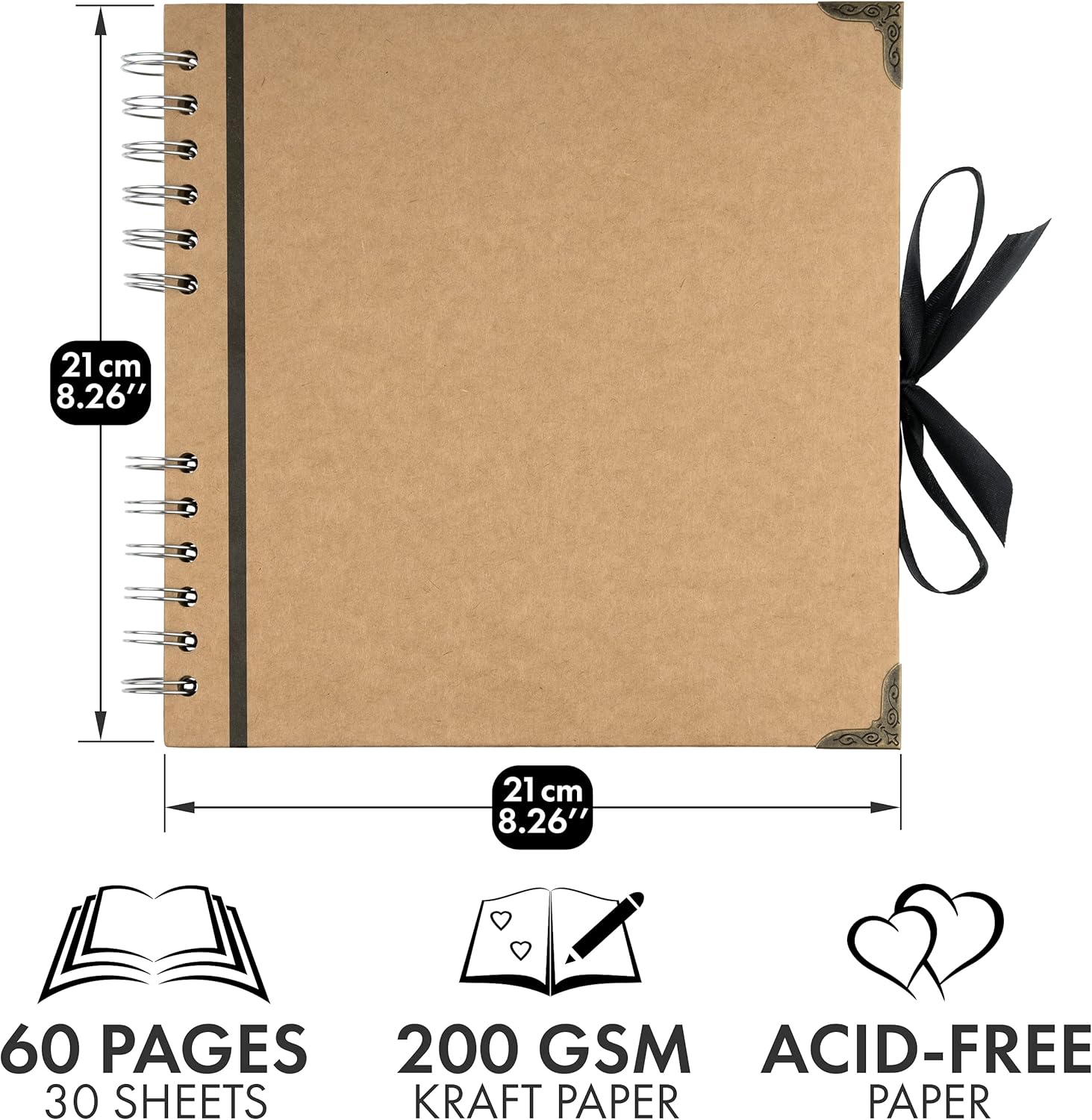 Bstorify Scrapbook Album 60 Pages 8x8 Brown Kraft Paper