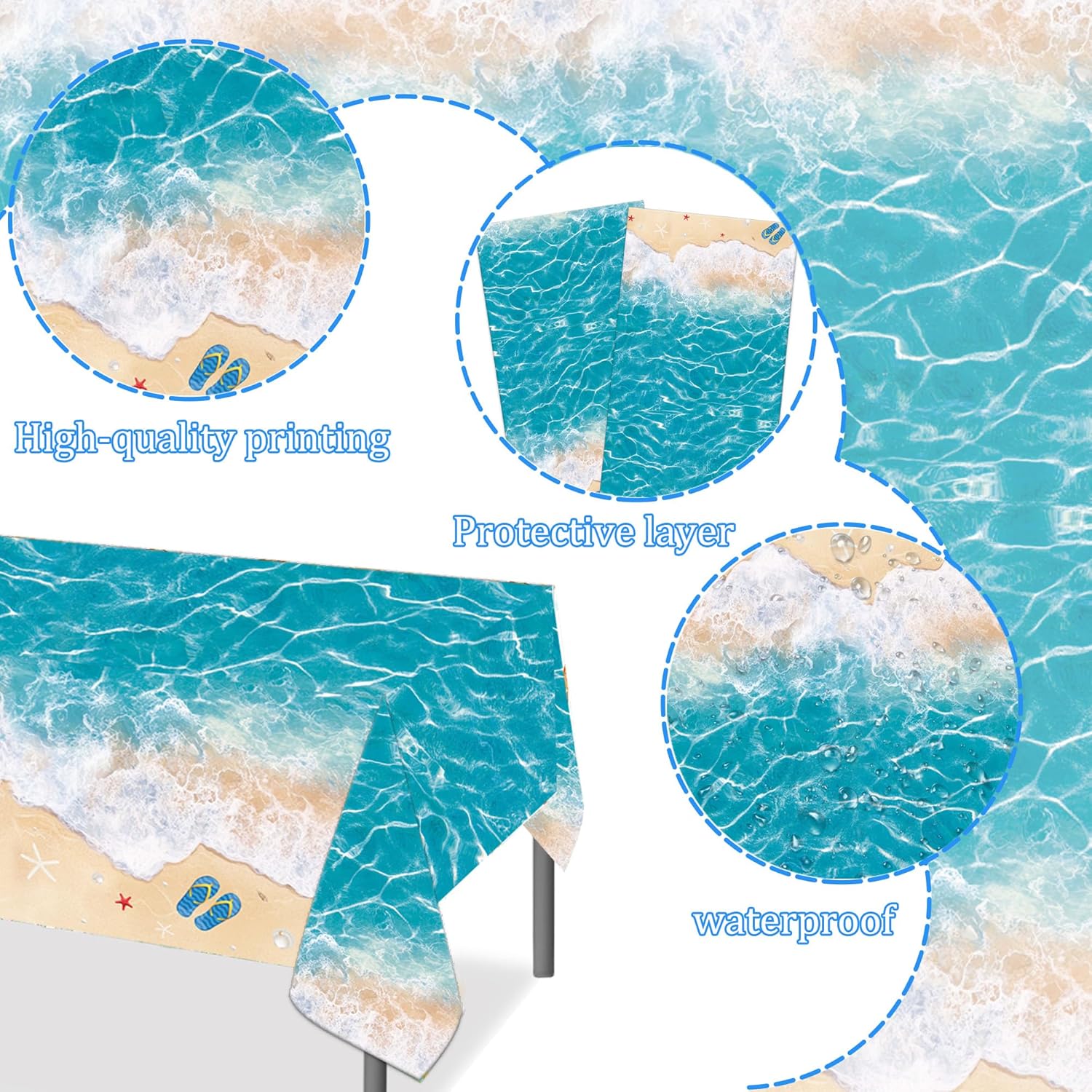 Beach Party Tablecloth Set 2PCS Ocean Waves Pool Party Decorations