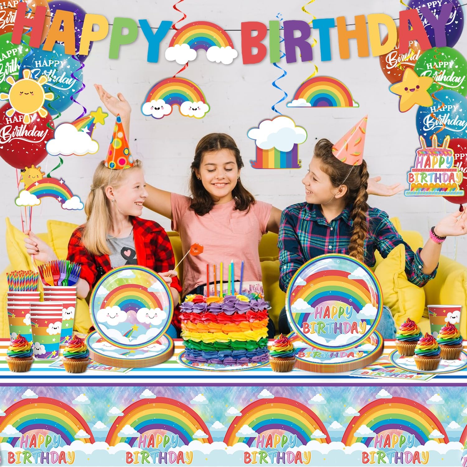 Cocomigo 179pcs Rainbow Birthday Decorations for Kids