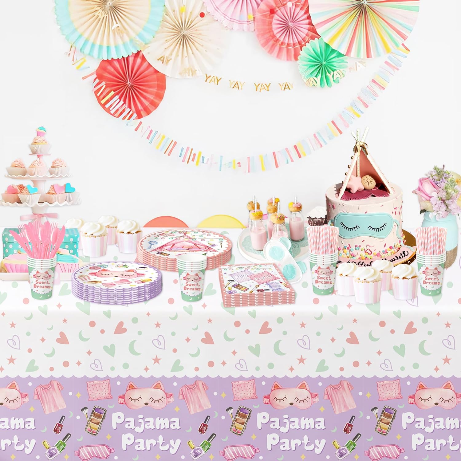 Sleepover Party Supplies Tablecloth 3 Pack