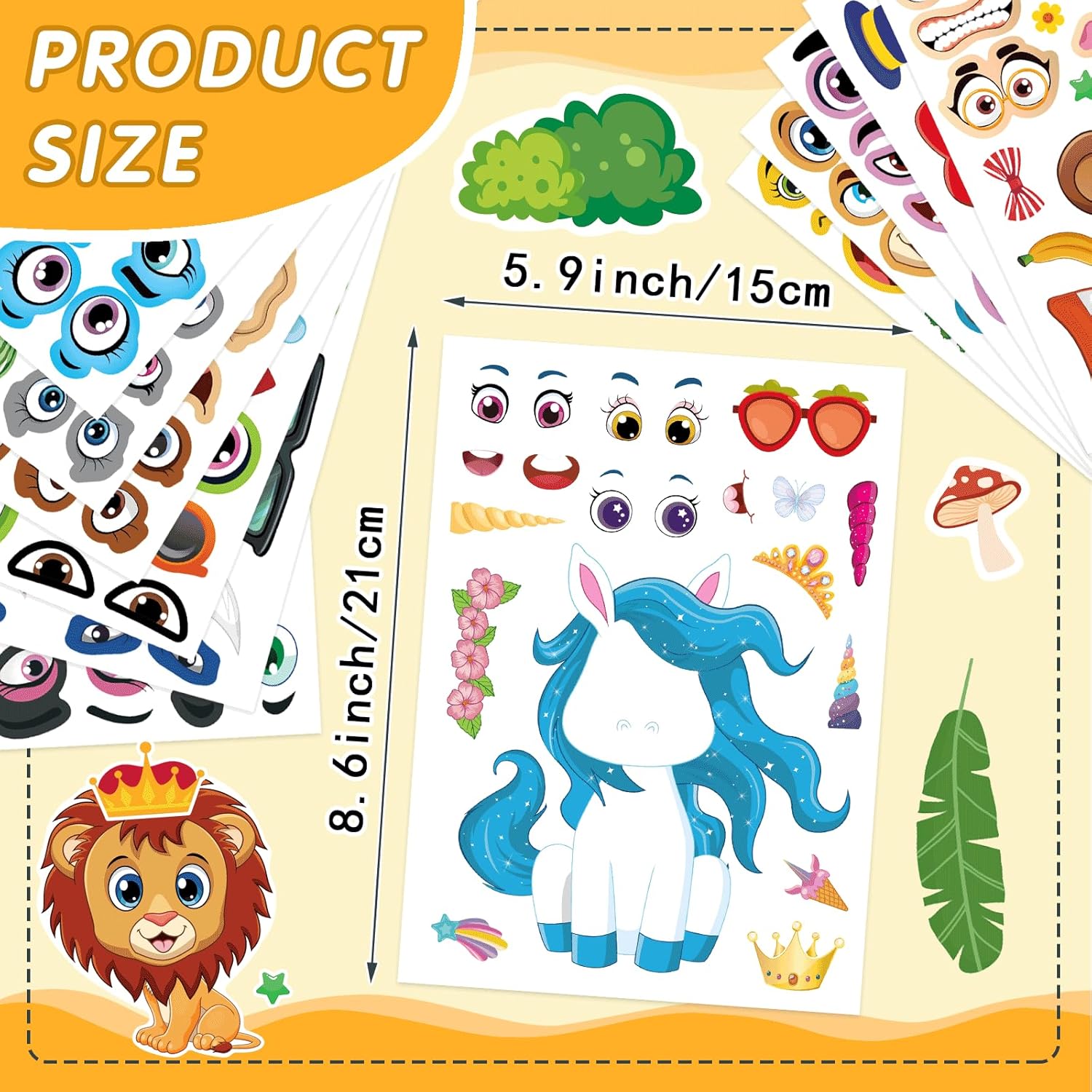 DUJAA 48 Sheets Animal Face Stickers for Kids