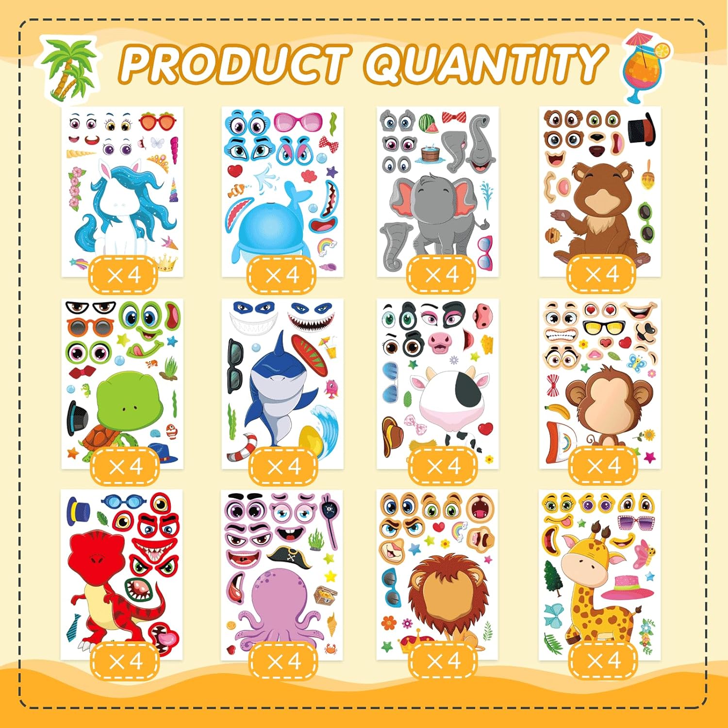 DUJAA 48 Sheets Animal Face Stickers for Kids