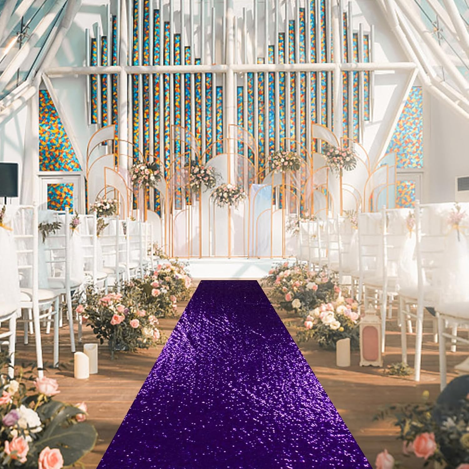 PartyDelight Purple Sequin Carpet Runner 2FTx15FT Wedding Aisle