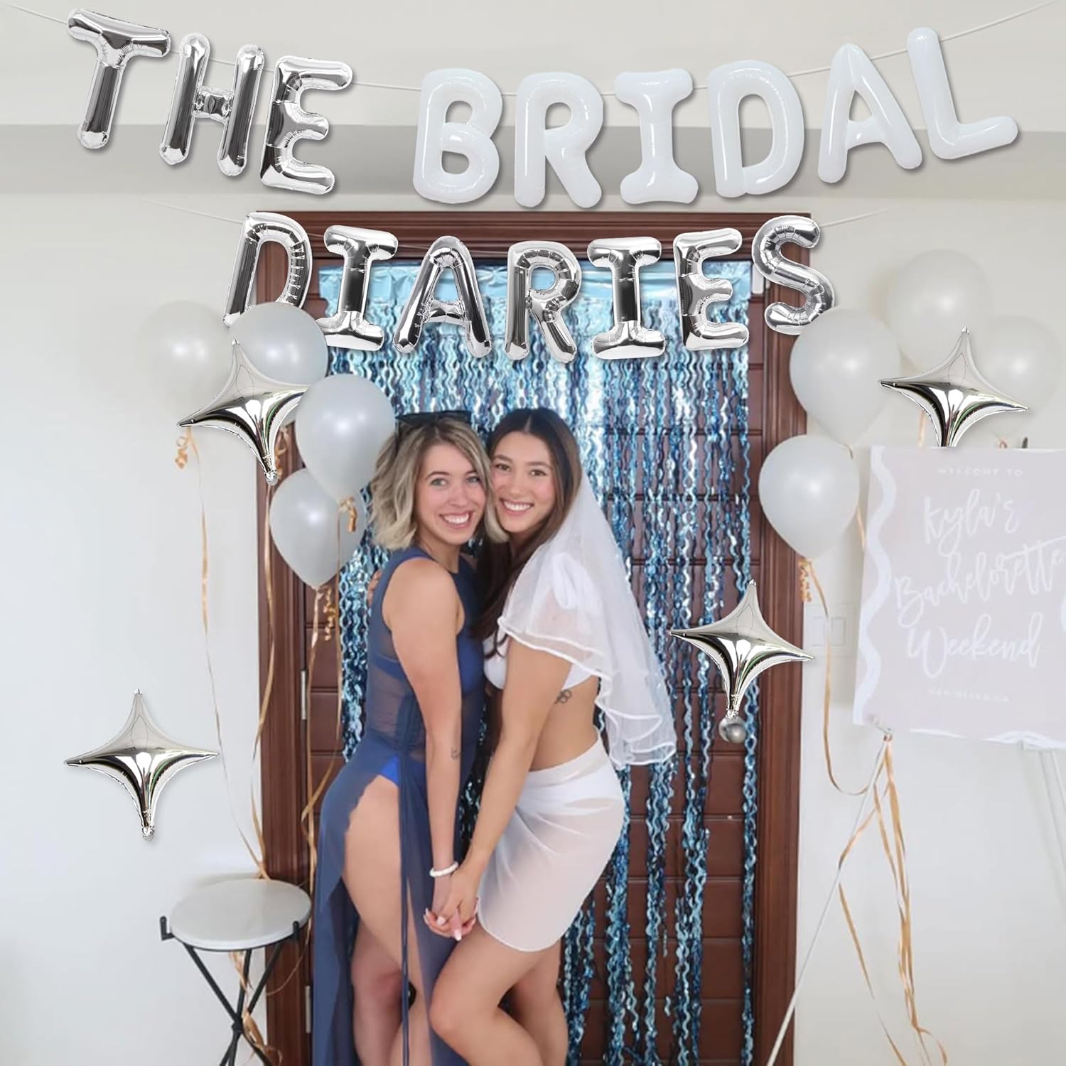Bridal Diaries Silver Balloons Banner Decor