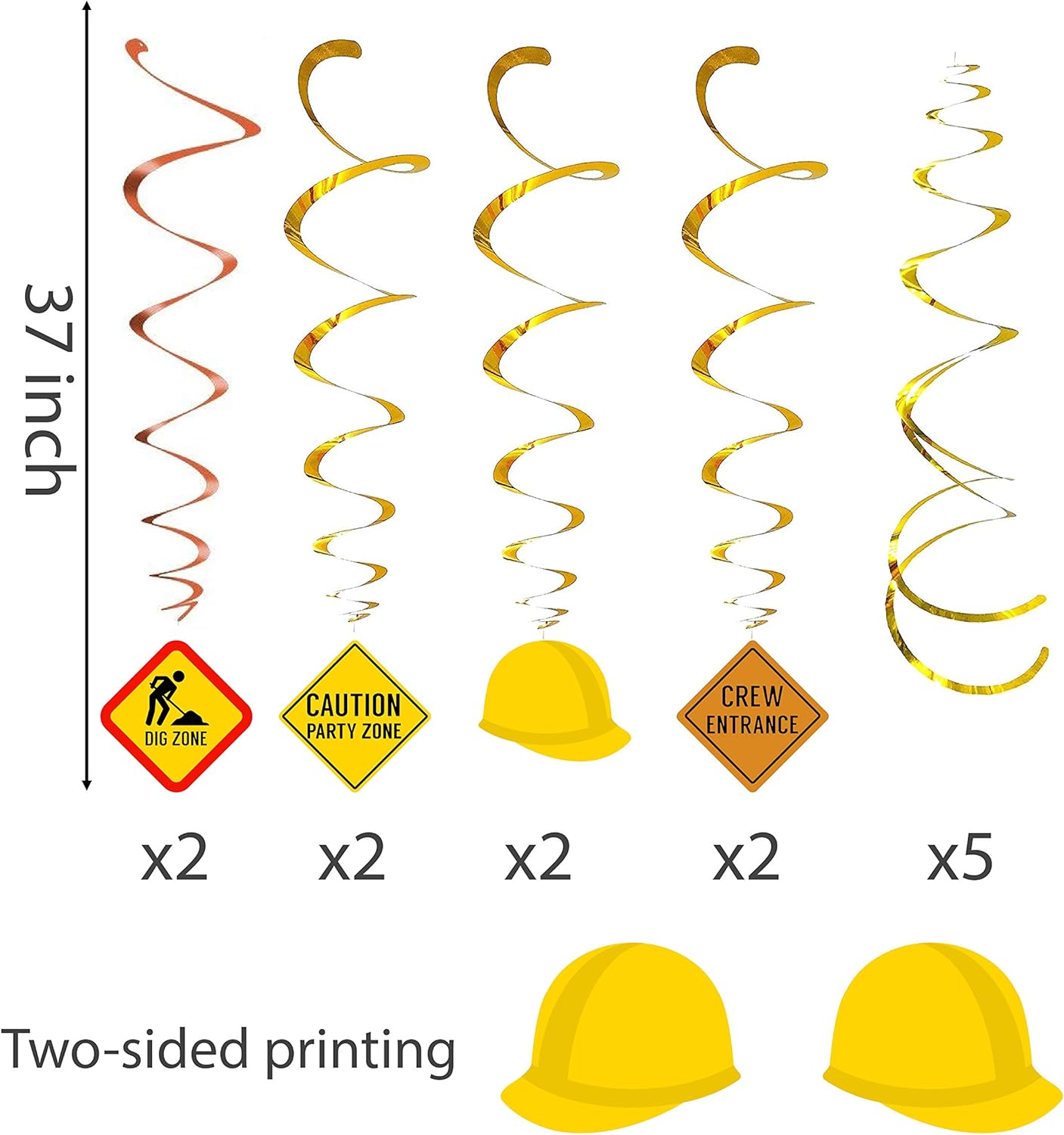 30 Ct Construction Hanging Swirl Decorations