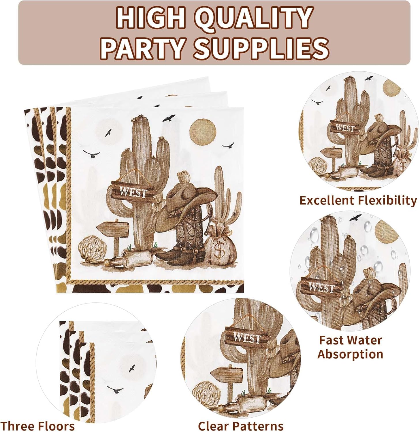 Grencian 96Pcs Western Cowboy Party Tableware Set