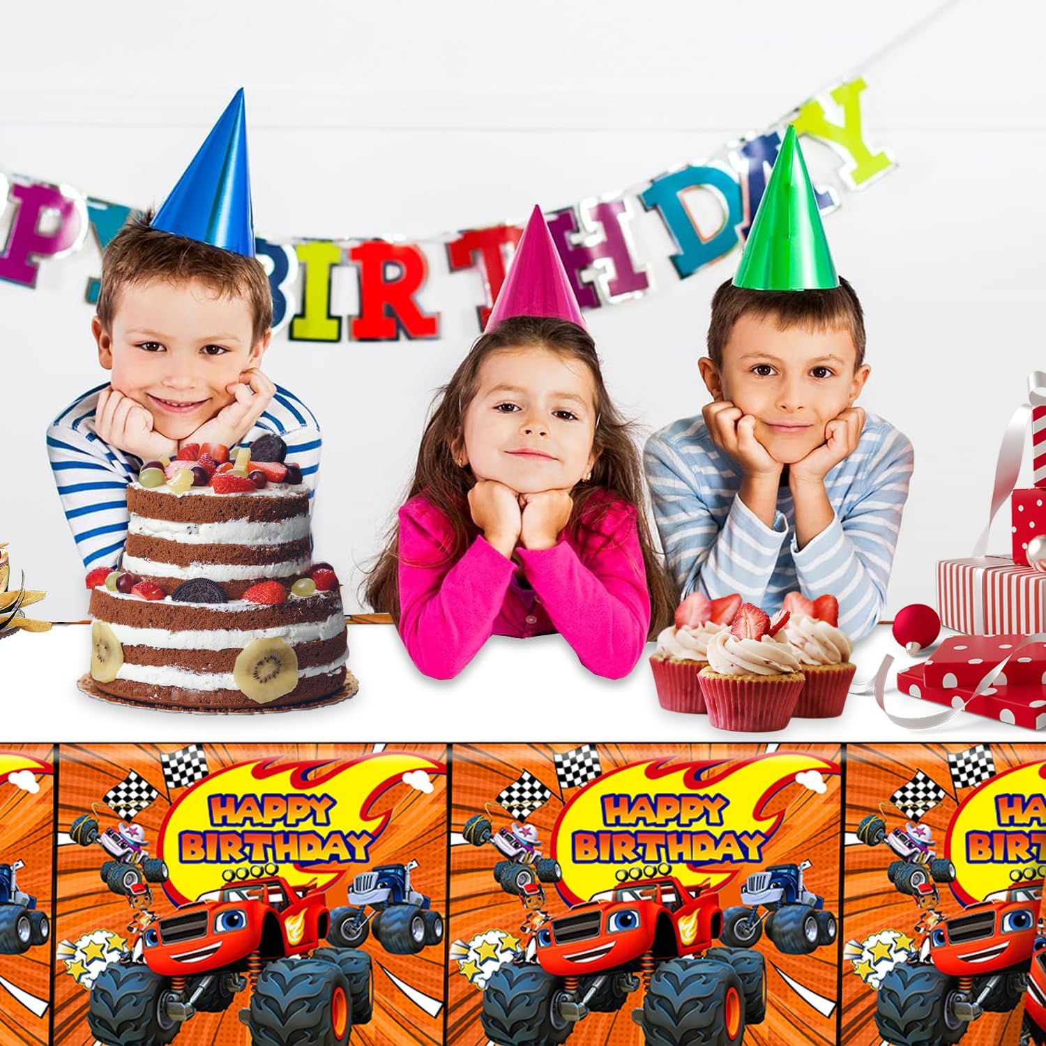 2Pcs Blaze and The Monster Tablecloth for Birthday Party and Baby Shower