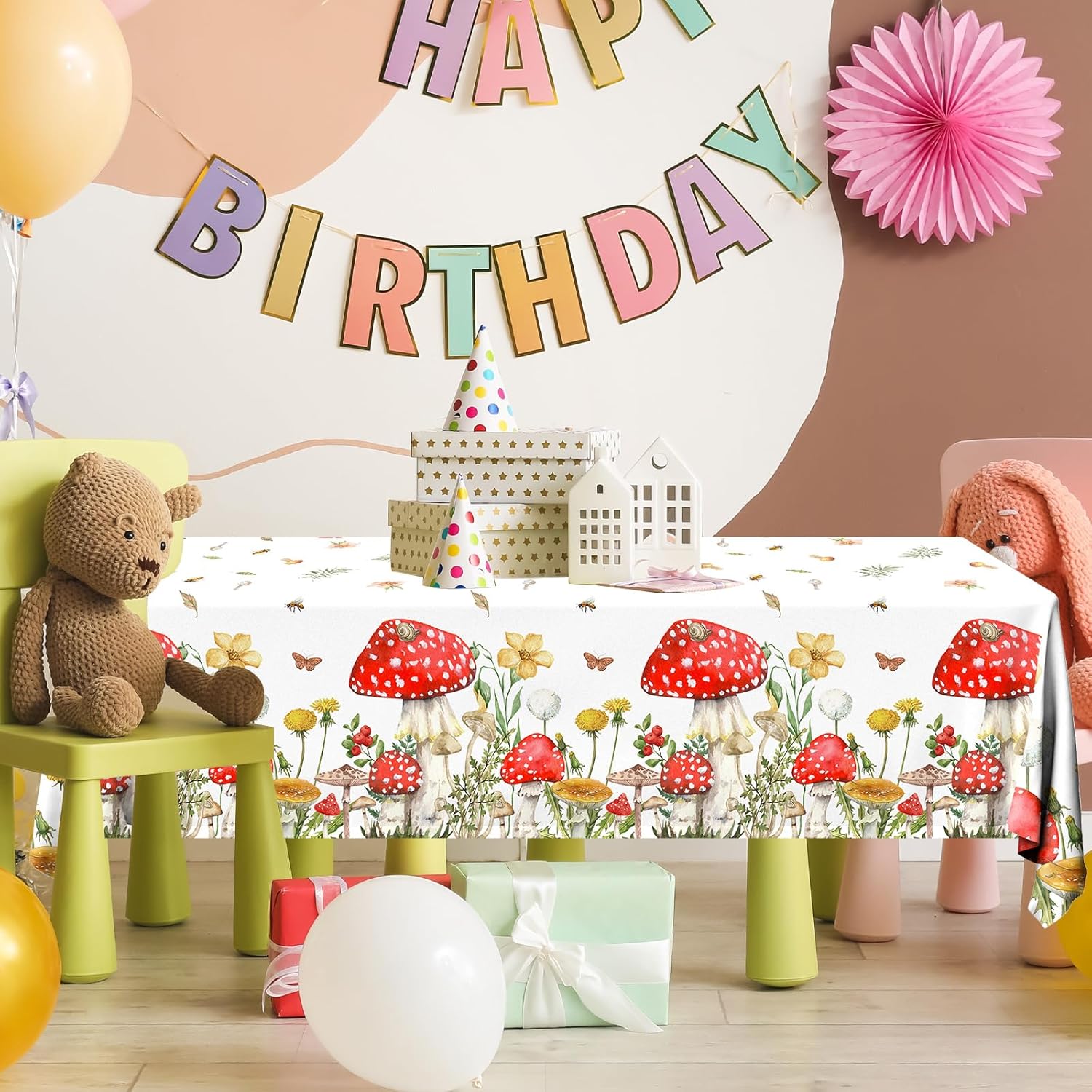 Juweked 3Pcs Mushroom Tablecloth Rectangles