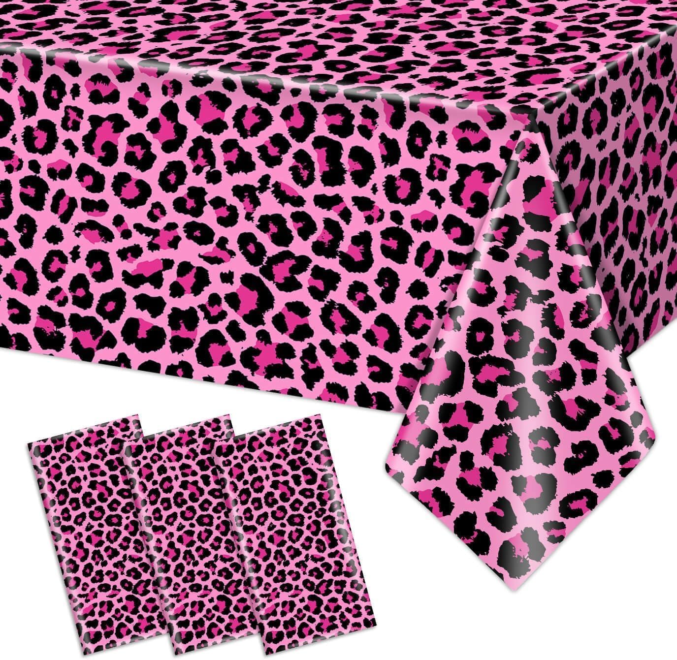 3Pcs Pink Leopard Tablecloth Set for Birthday Parties
