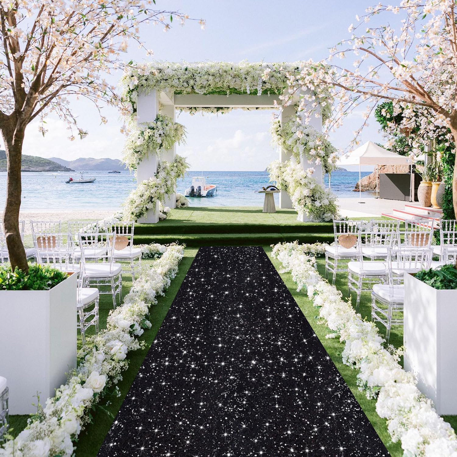 Black Sequin Aisle Runner 2FTx15FT Wedding Decor