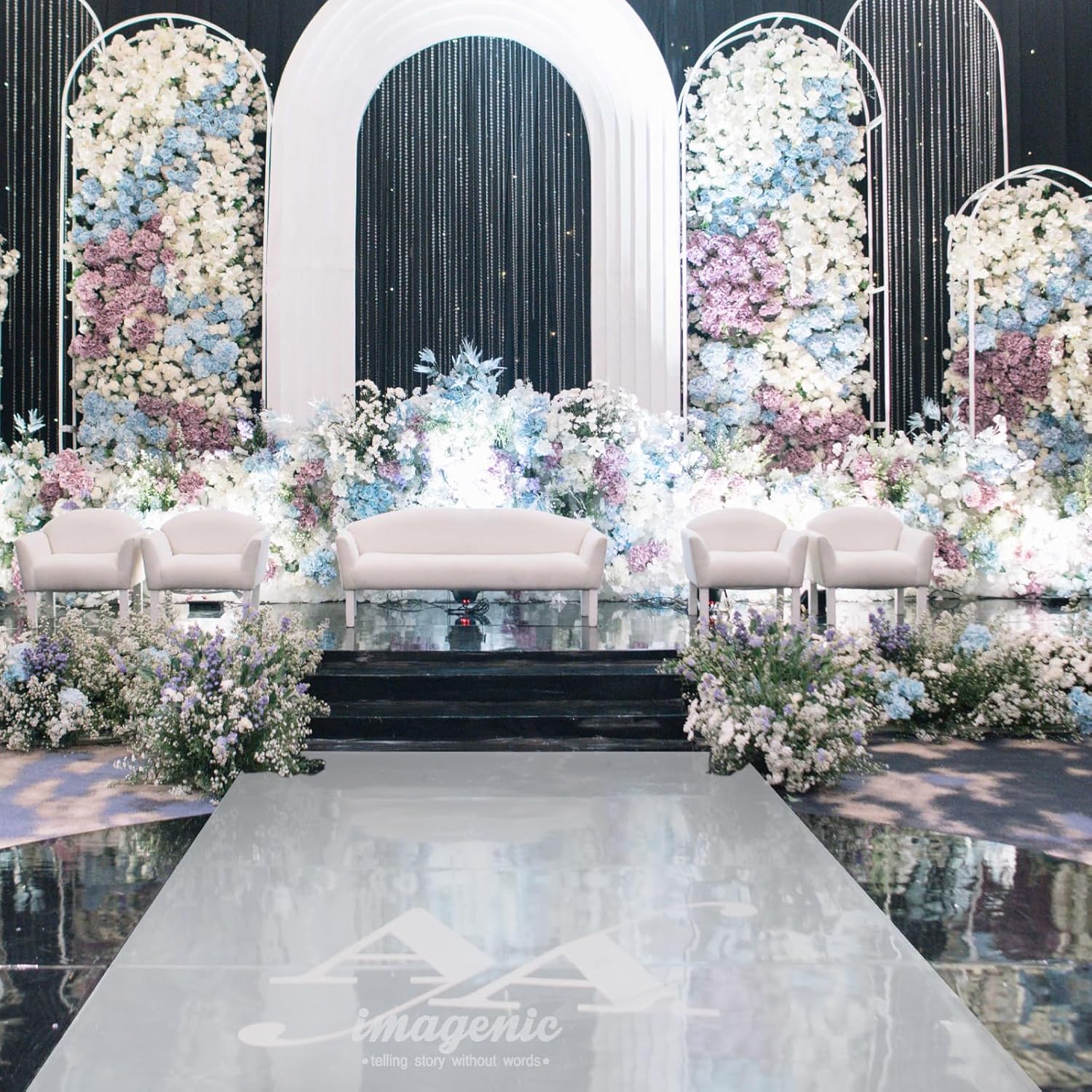 33x33 ft Double Sided Silver Mirror Aisle Runner