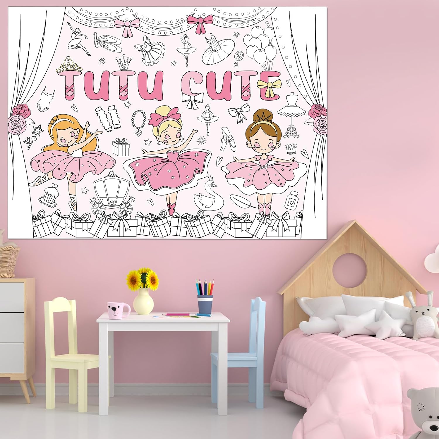 Giant Ballerina Coloring Tablecloth for Kids