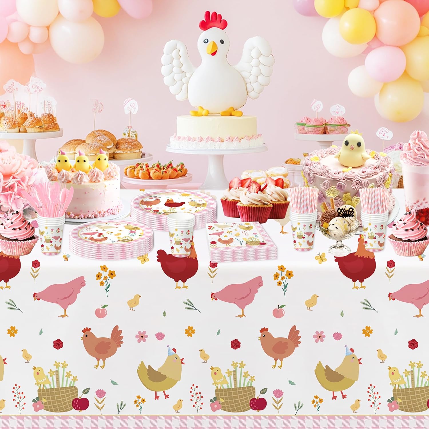 Chicken Party Decorations Tablecloth 3 Pack