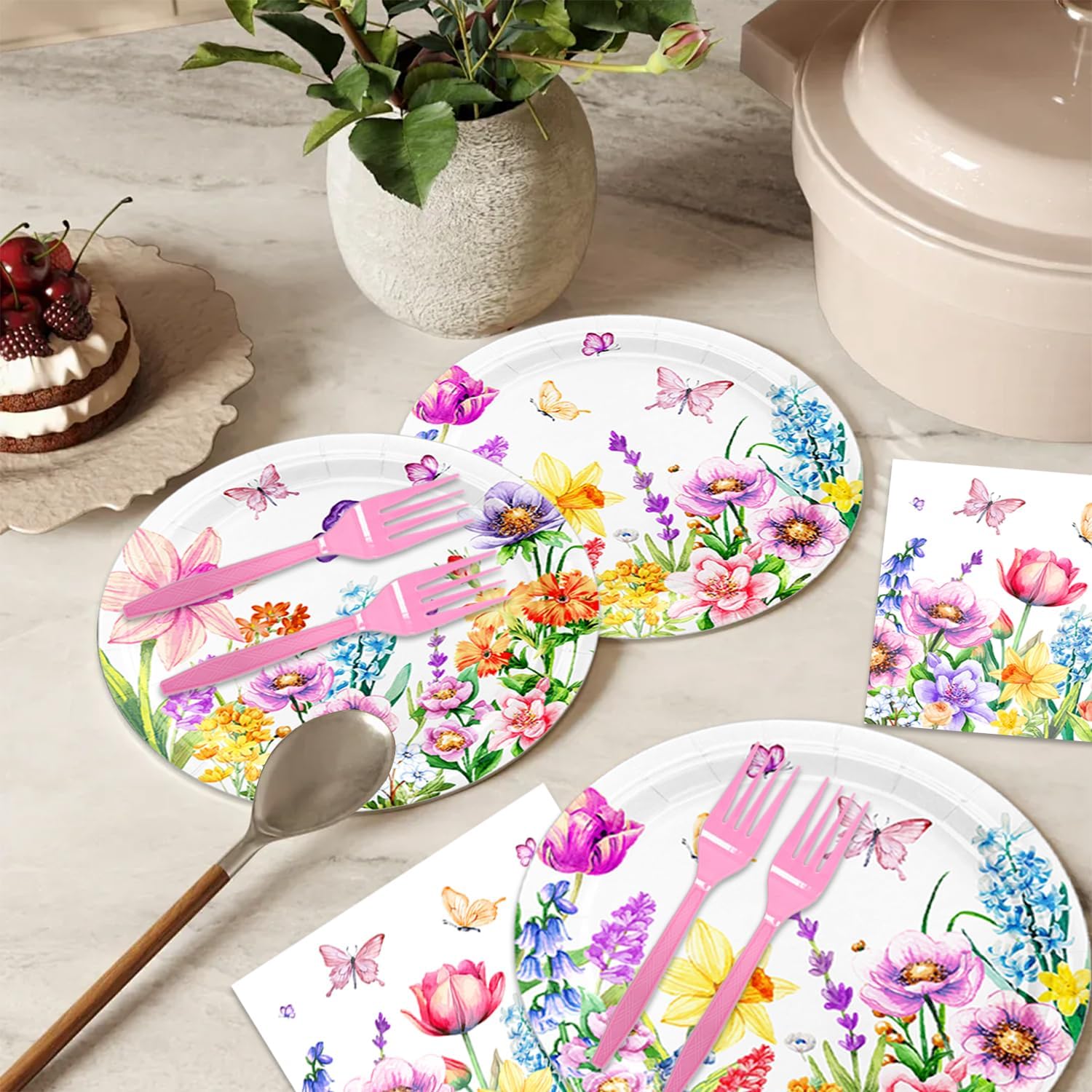 48Pcs Wild Floral Paper Plates Set for Party Decorations