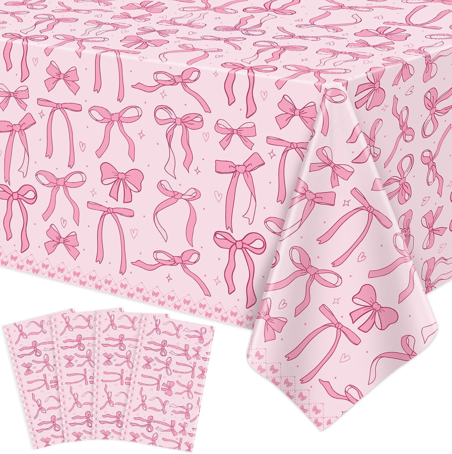 4 Pcs Pink Bow Tablecloths 51x86 Inches Romantic Wedding Decor