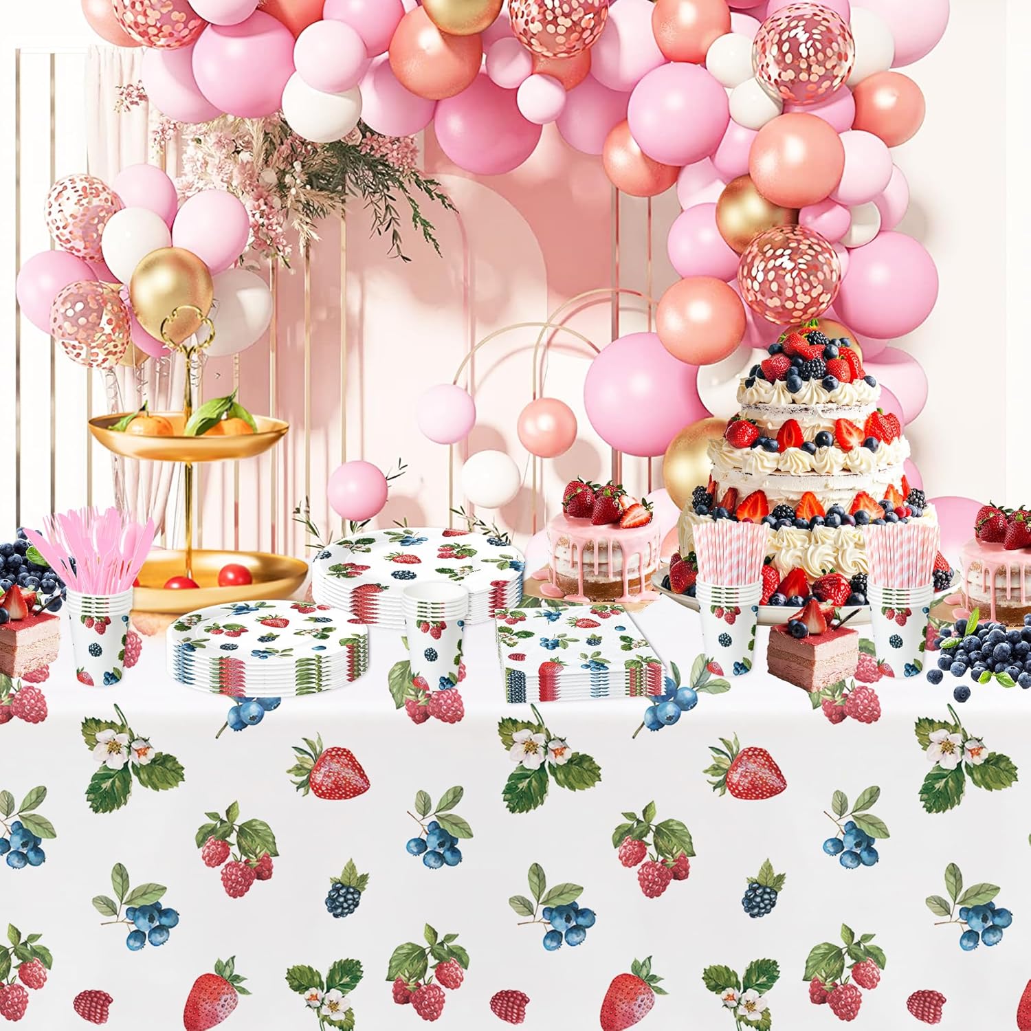 Berry Birthday Tablecloth - 3 Pcs 54in x 108in