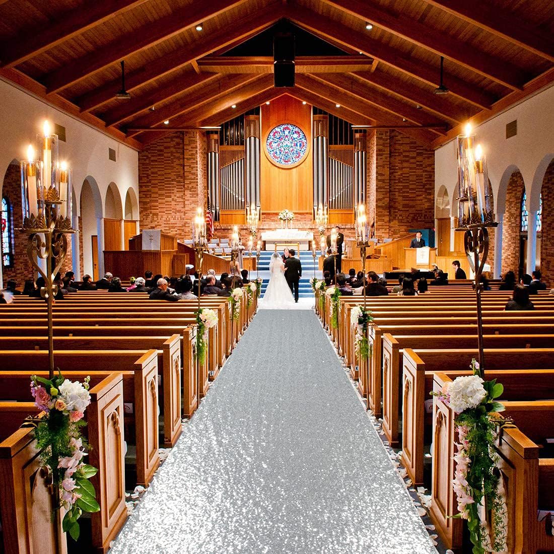 ShinyBeauty Silver Sequin Aisle Runner Wedding