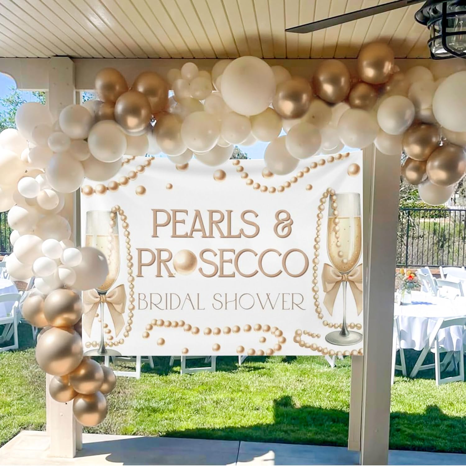 Pearls and Prosecco Bridal Shower Decor Backdrop