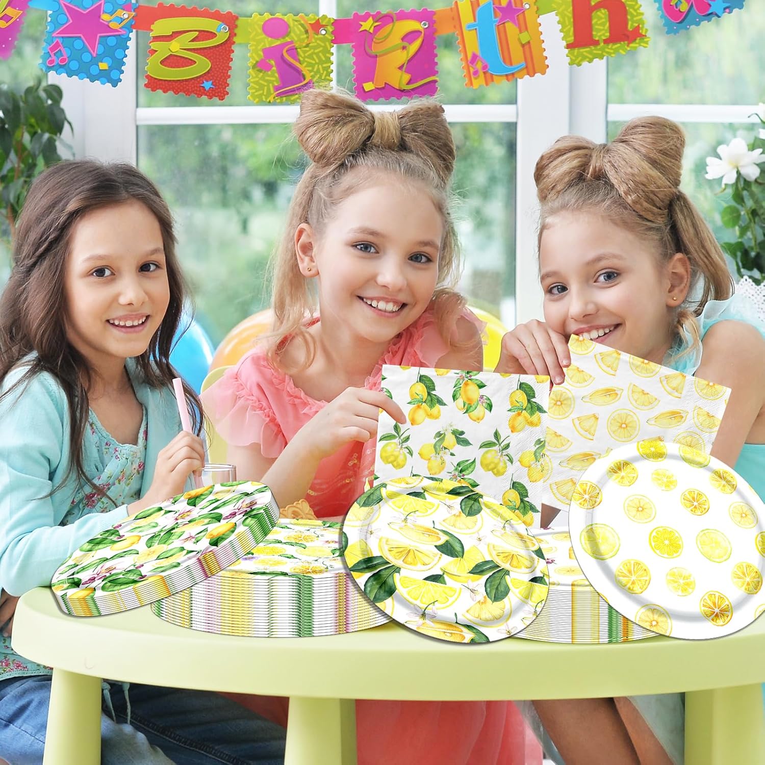Lemon Yellow Party Plates Napkins Set for Summer Events
