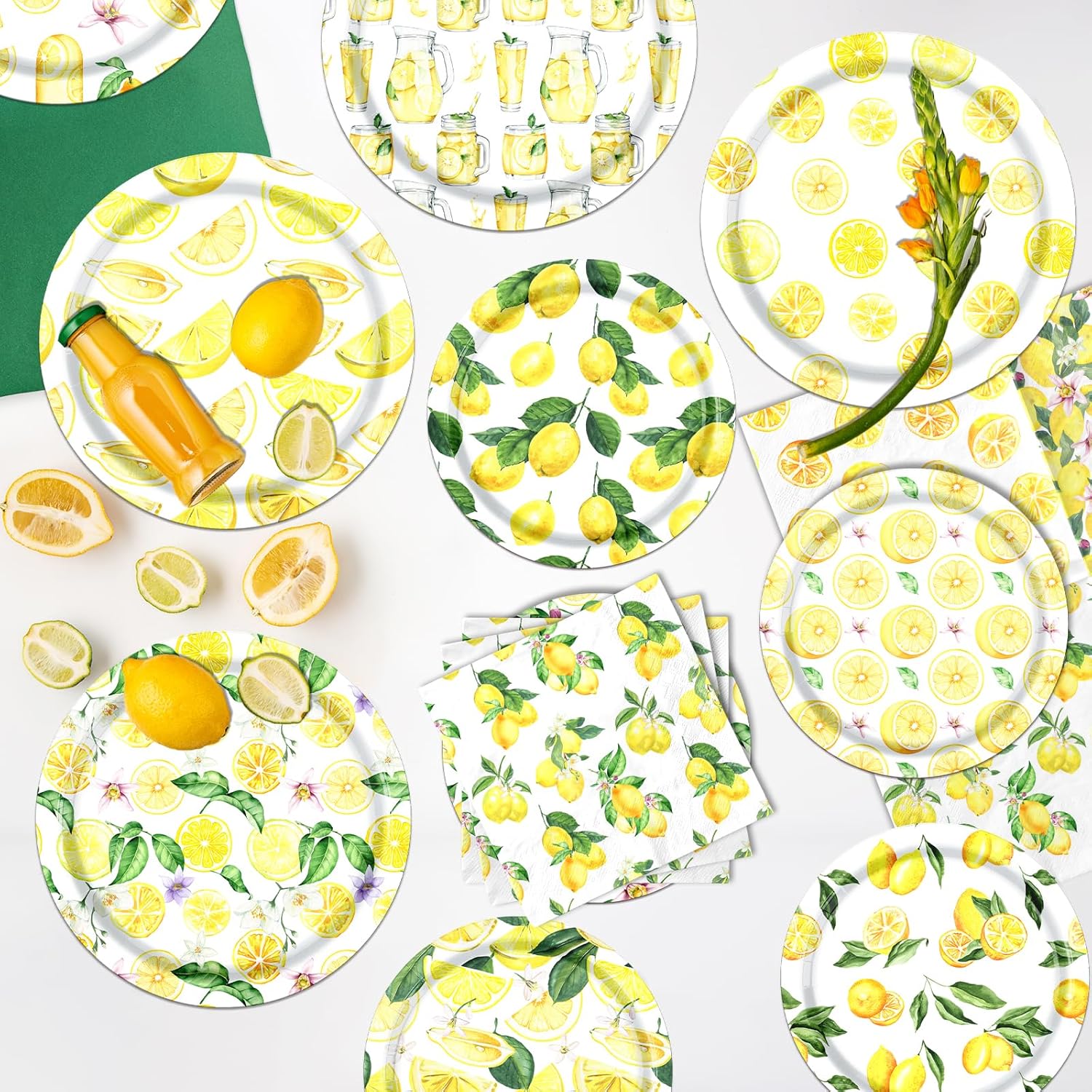 Lemon Yellow Party Plates Napkins Set for Summer Events