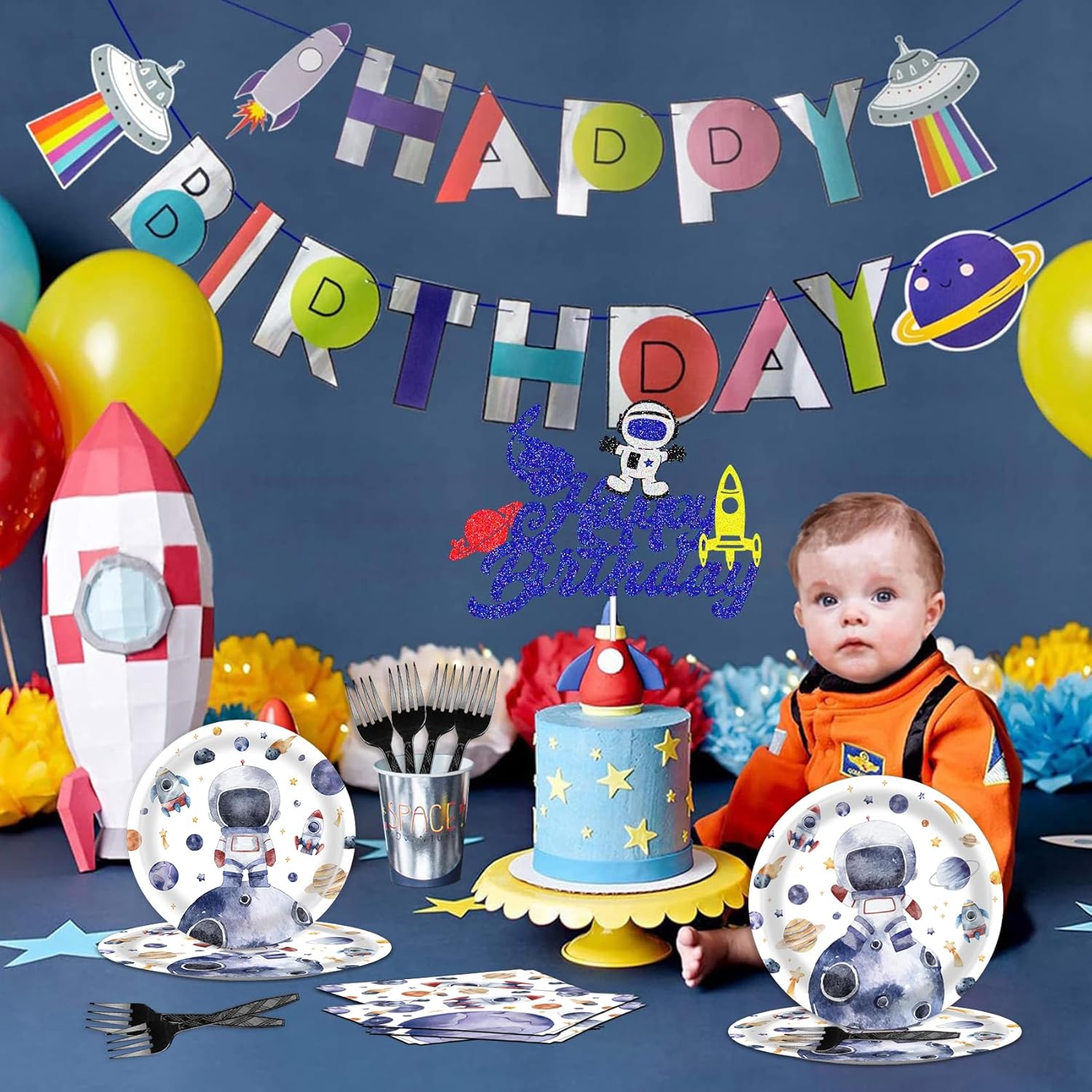 96 Pcs Space Themed Plates and Napkins for Parties