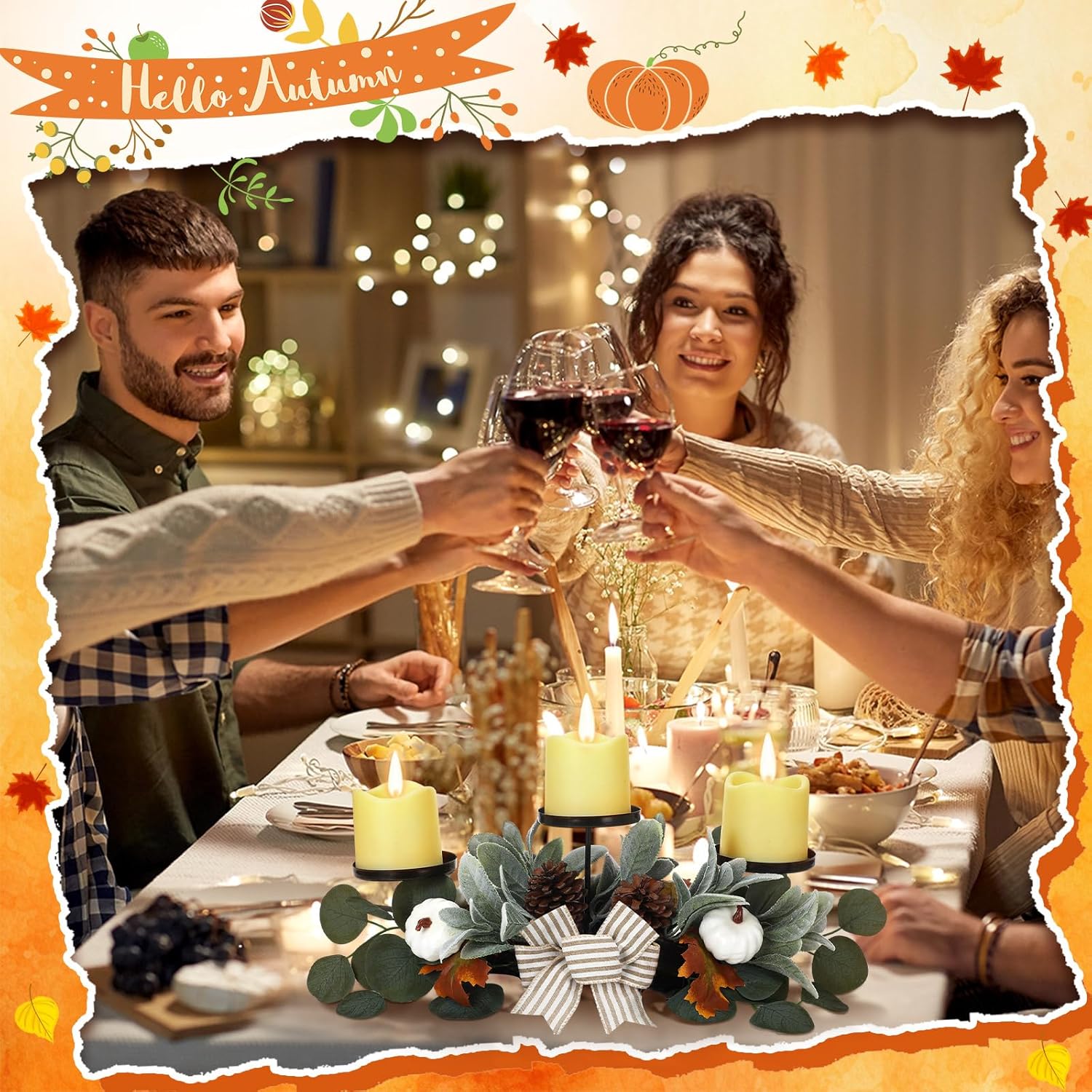 Thanksgiving Candle Centerpieces with 3 Holders Fall Decor
