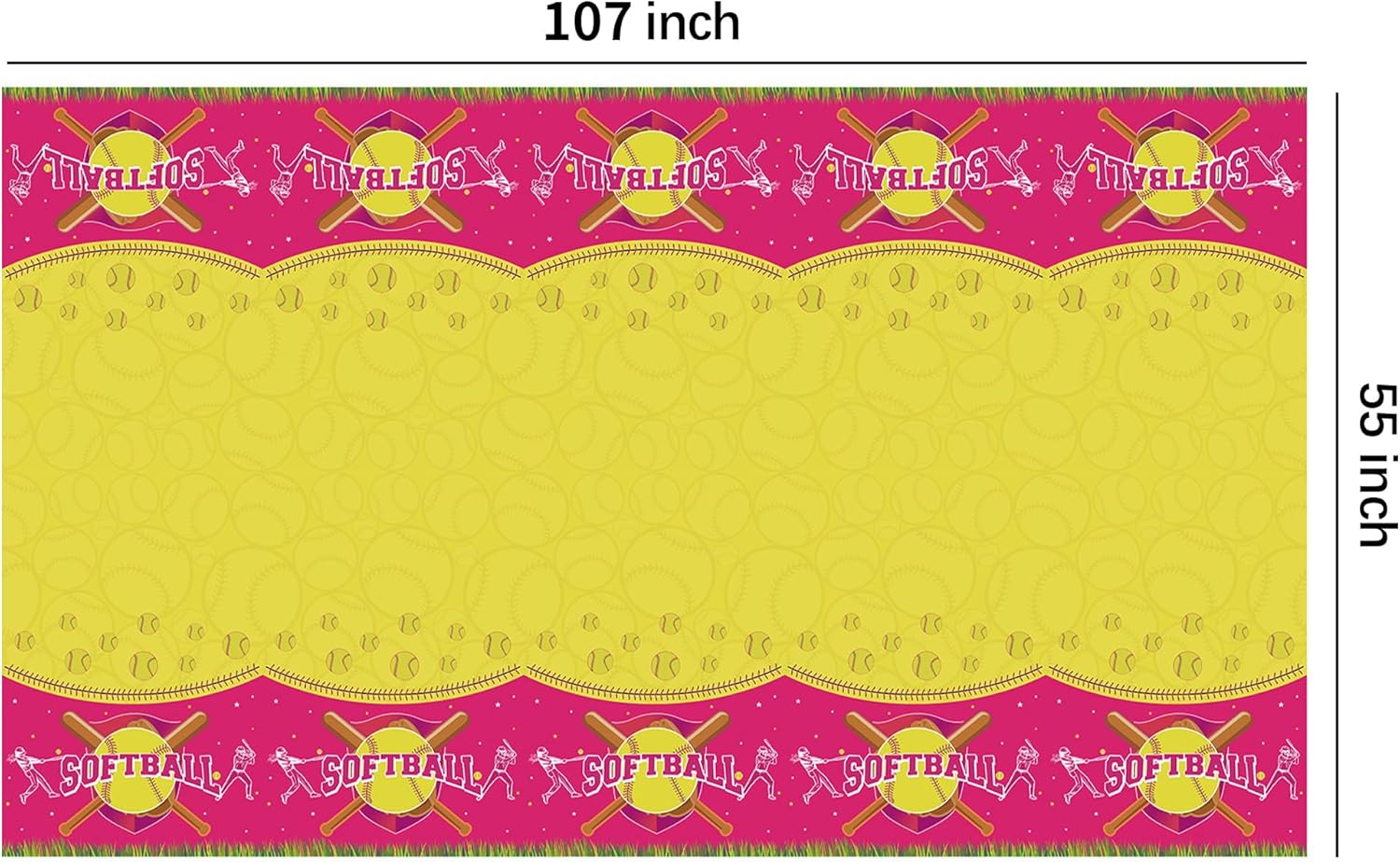 Softball Birthday Tablecloth Set 3 Pcs 54in x 108in