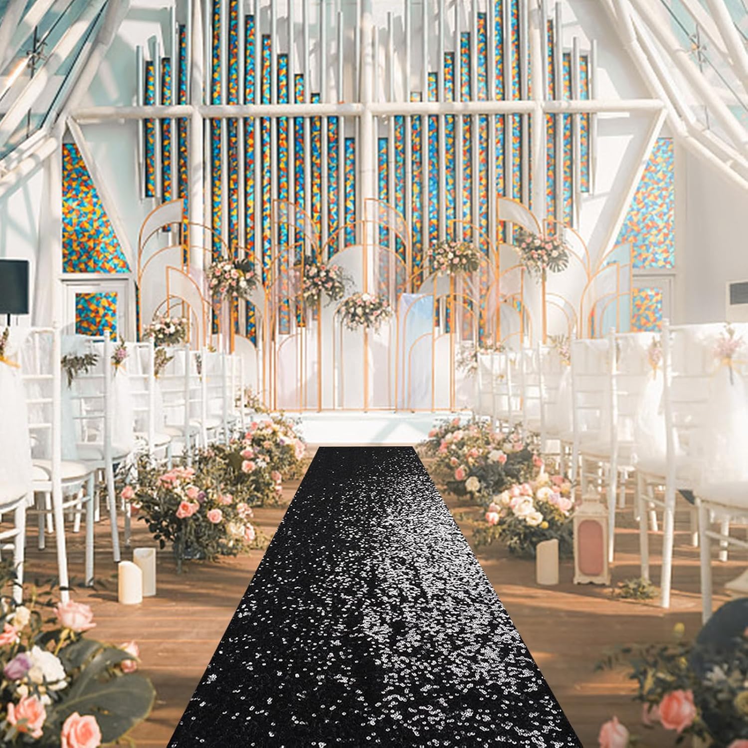PartyDelight Sequin Aisle Runner Black 2FTx15FT