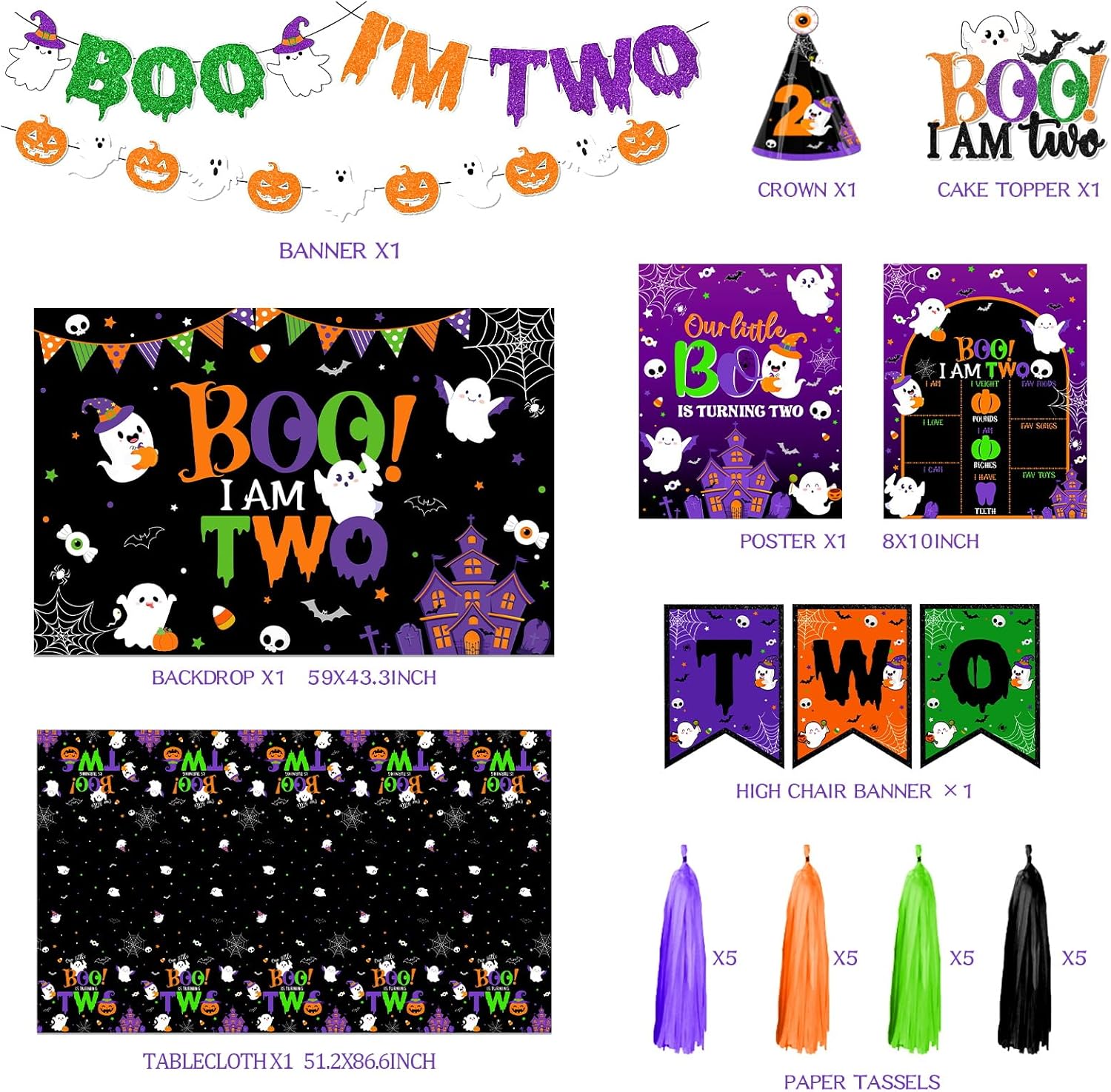 Halloween 2nd Birthday Decorations 164pcs Boo Im Two Party Kit