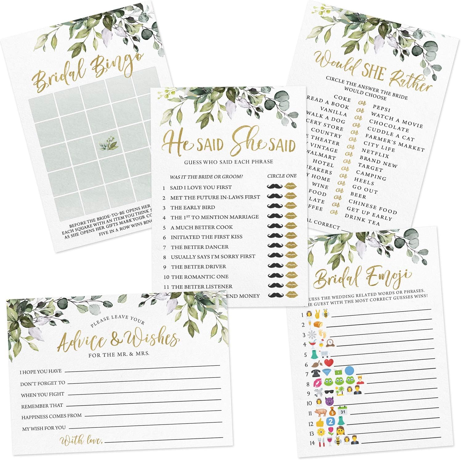 Printed Party Bridal Shower Game Set for 50 Guests