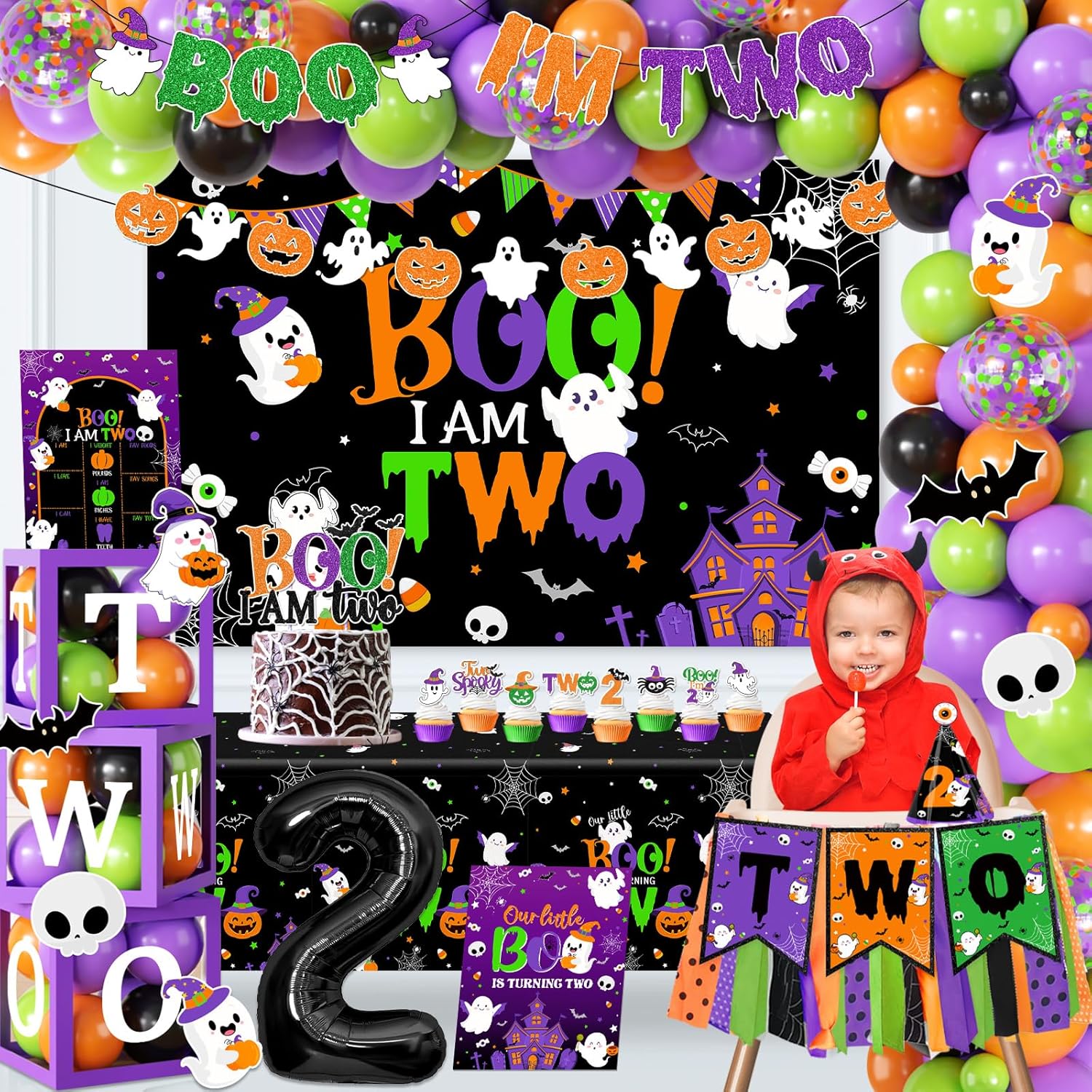 Halloween 2nd Birthday Decorations 164pcs Boo Im Two Party Kit