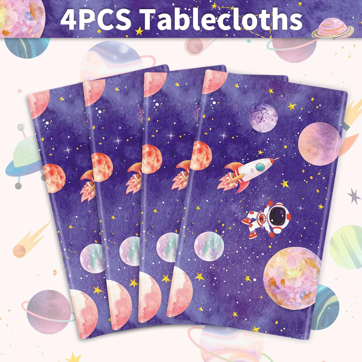 4 Pack Galaxy Tablecloth - Space Theme Decor Cover