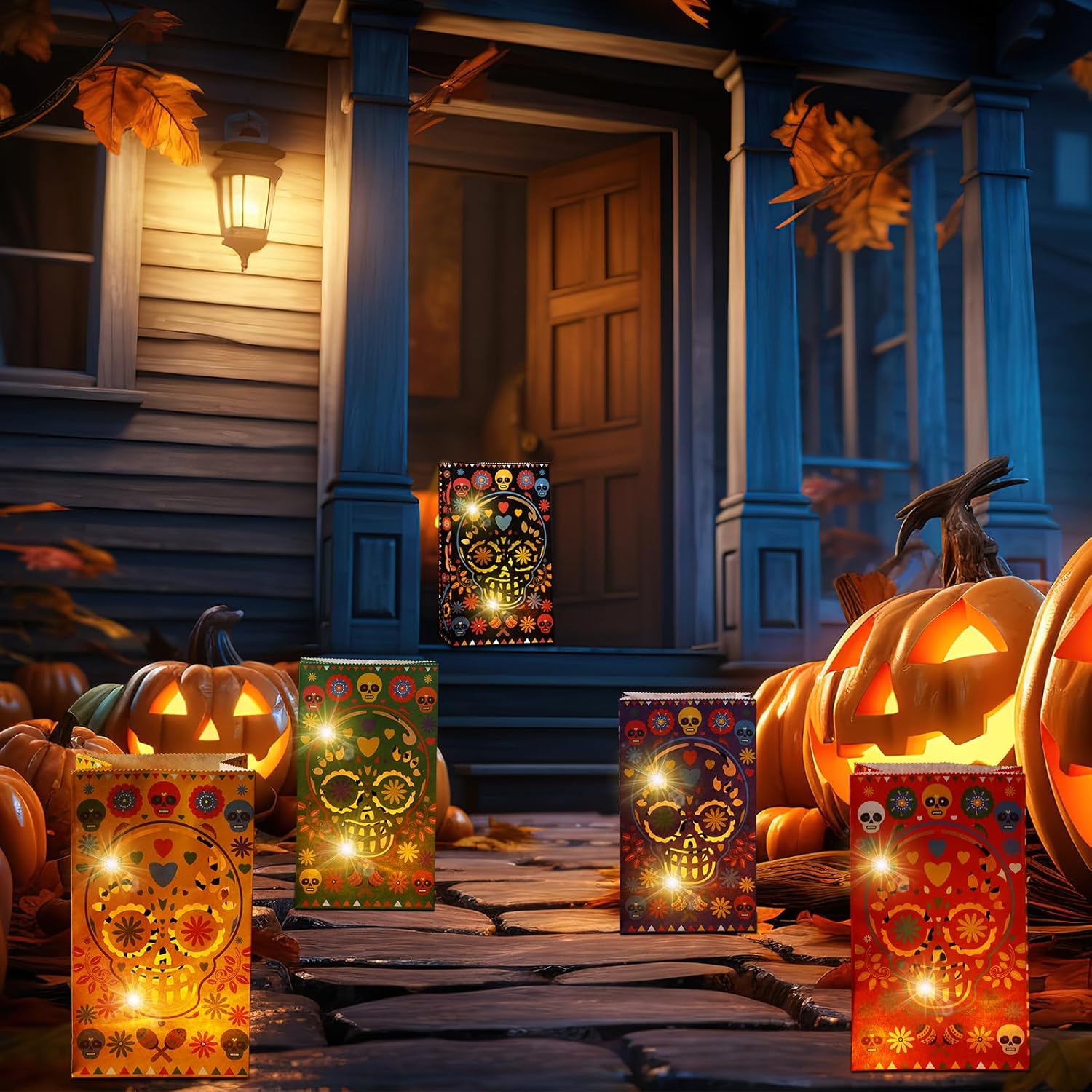 Ireer 30 Piece Halloween Day of the Dead Luminary Bags