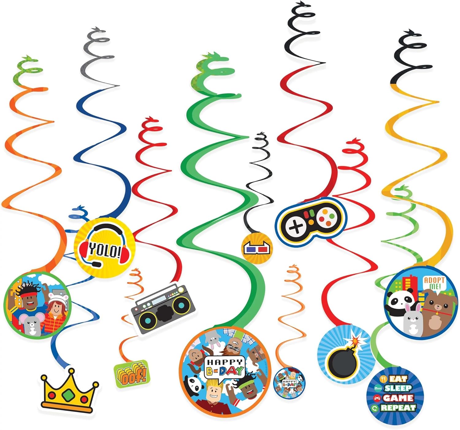 Party Town Swirl Hanging Decorations Pack of 12 Multicolor