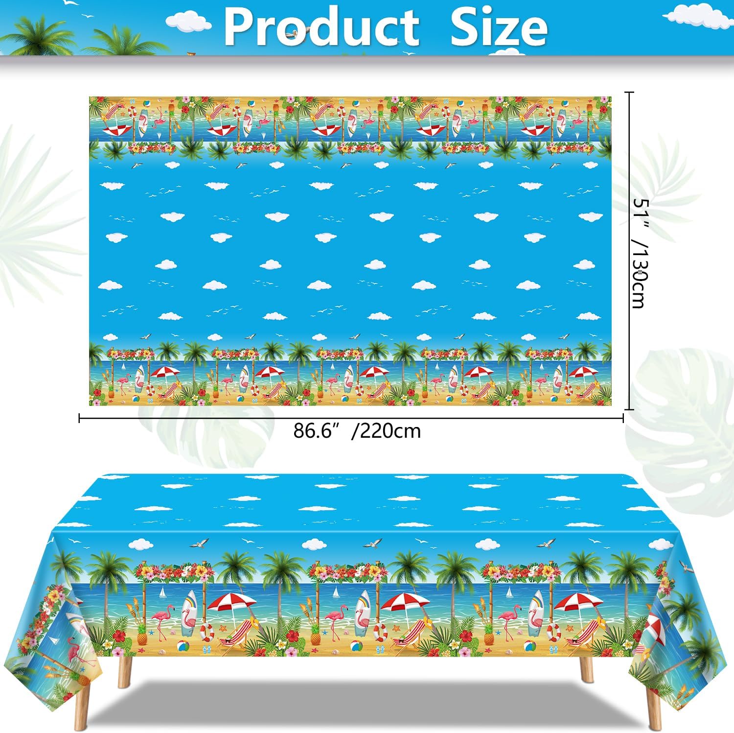 4 Pack Beach Party Tablecloths with Flamingo Surfboard Design
