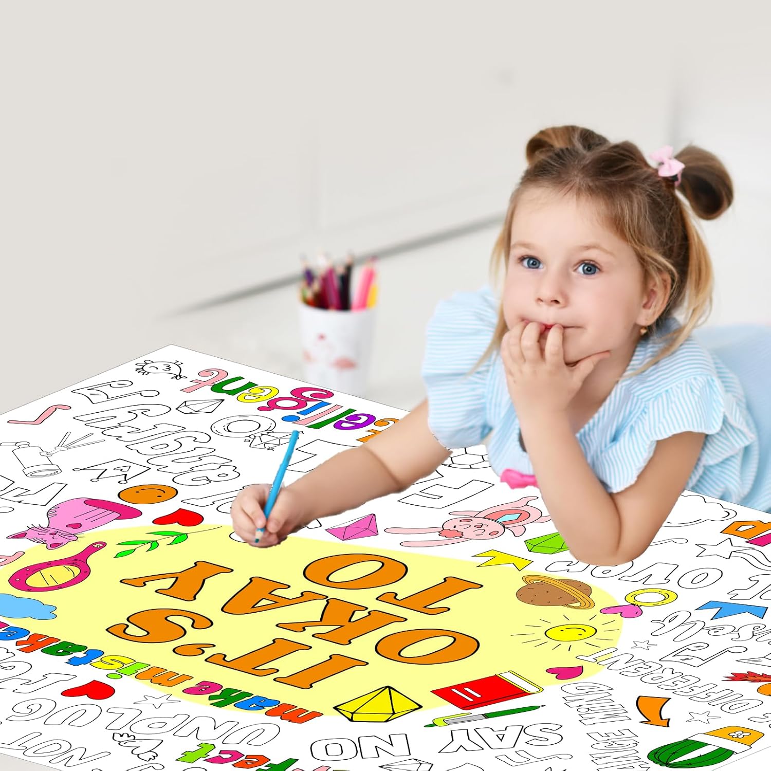 Set of 3 Giant Coloring Tablecloths with I Am Its Okay To Be Kind Theme
