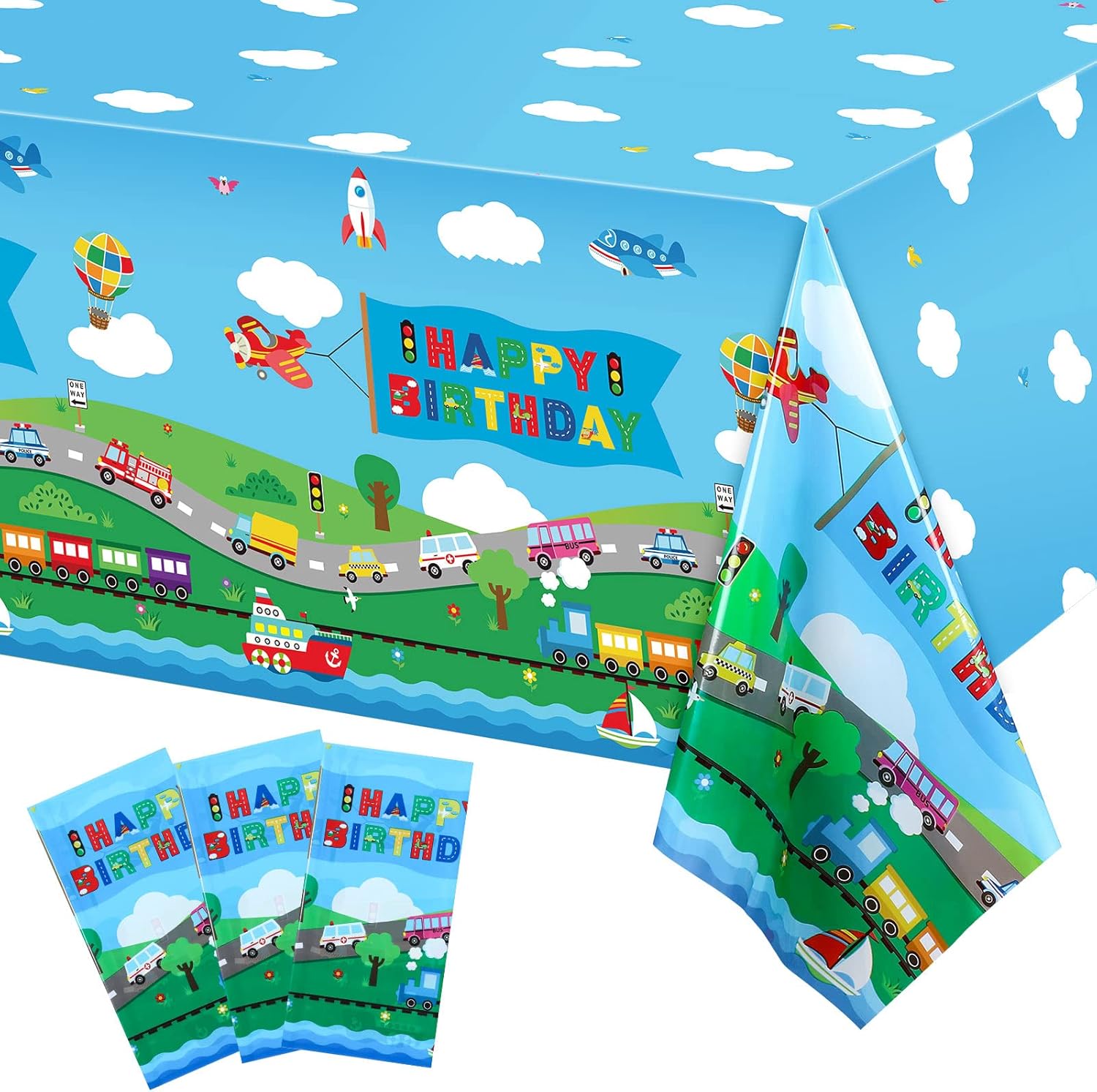 Tegeme 3 Pack Transportation Themed Table Covers
