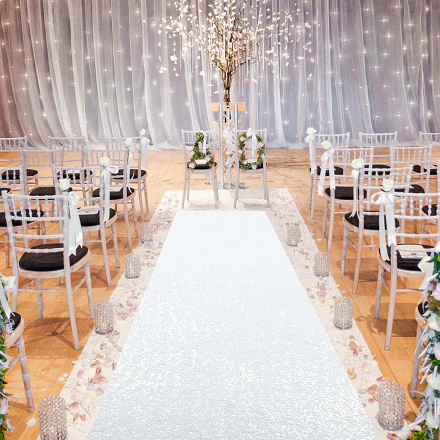 PartyDelight Sequin Wedding Aisle Runner 2FTx15FT Sparkly Carpet Decor