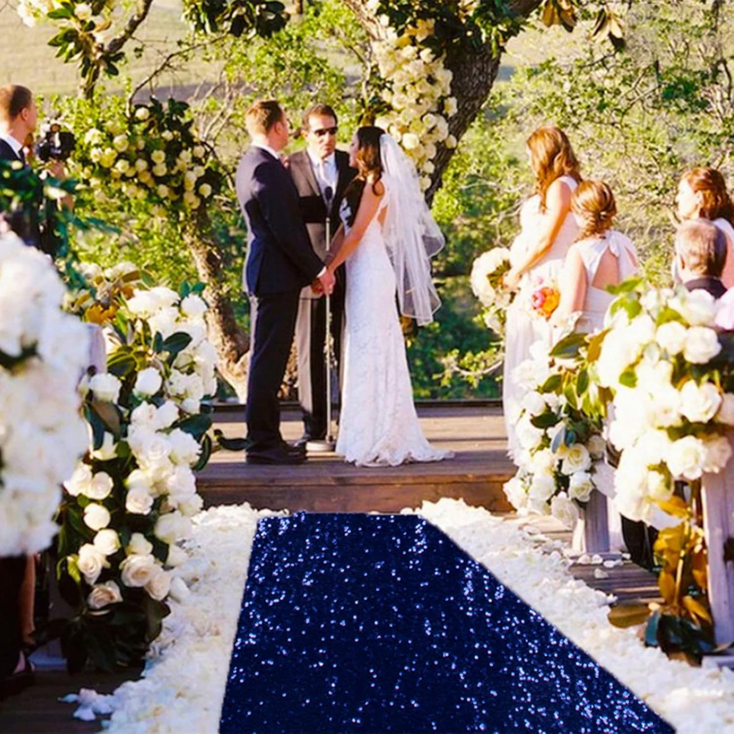 ShiDianYi Navy Blue Sequin Aisle Runner 4x20FT Glitter Wedding Carpet