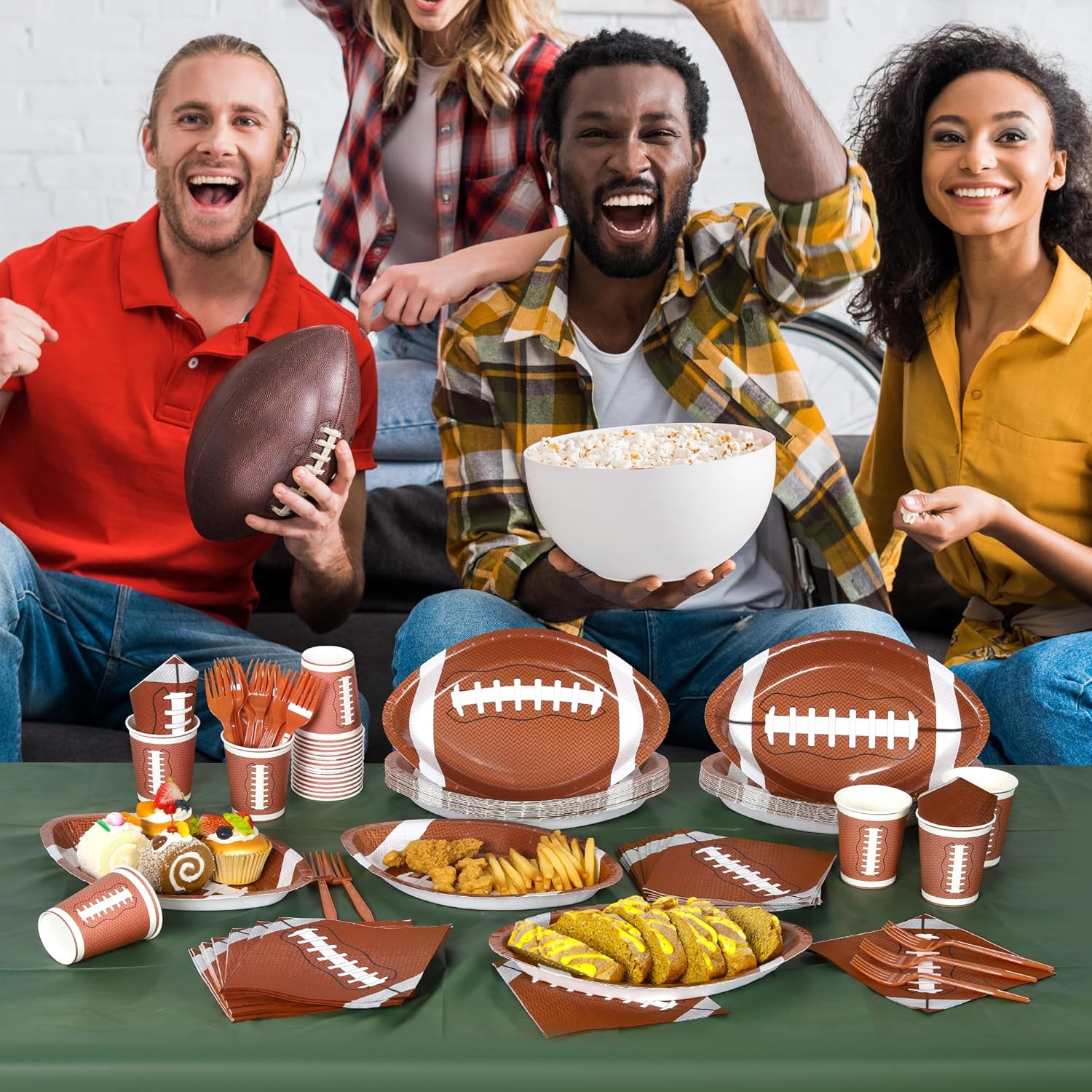 Durony 144 Pieces Football Themed Disposable Plates Set
